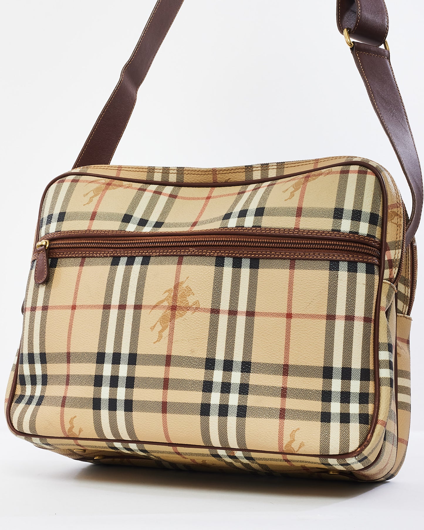 Burberry Vintage Beige Haymarket Check Toile Enduite Grand Sac Messager