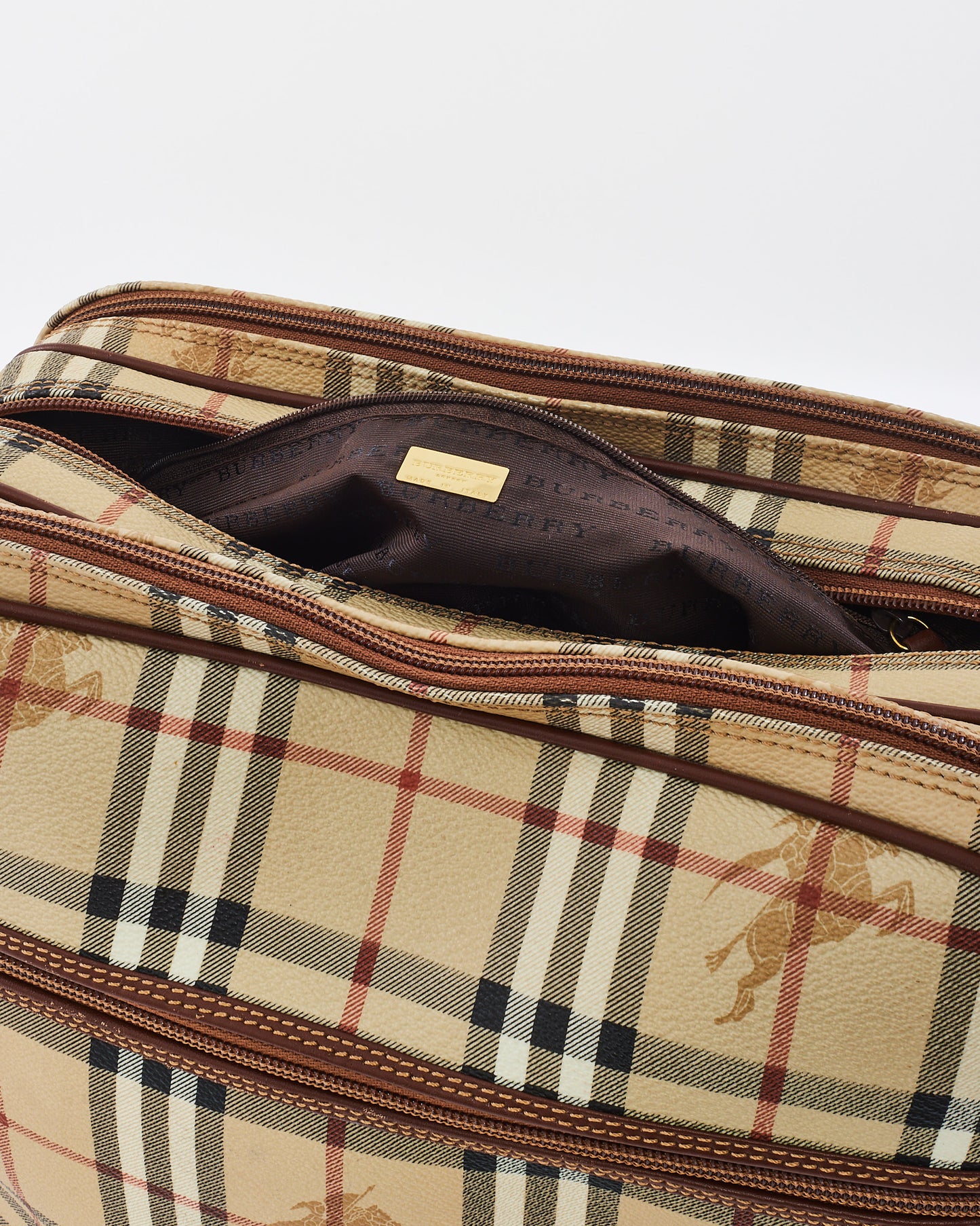 Burberry Vintage Beige Haymarket Check Toile Enduite Grand Sac Messager