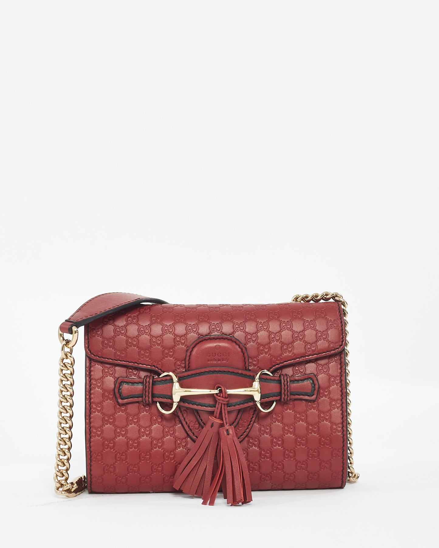 Gucci Red Leather Signature Micro Guccissima GG Mini Emily Crossbody Chain Bag