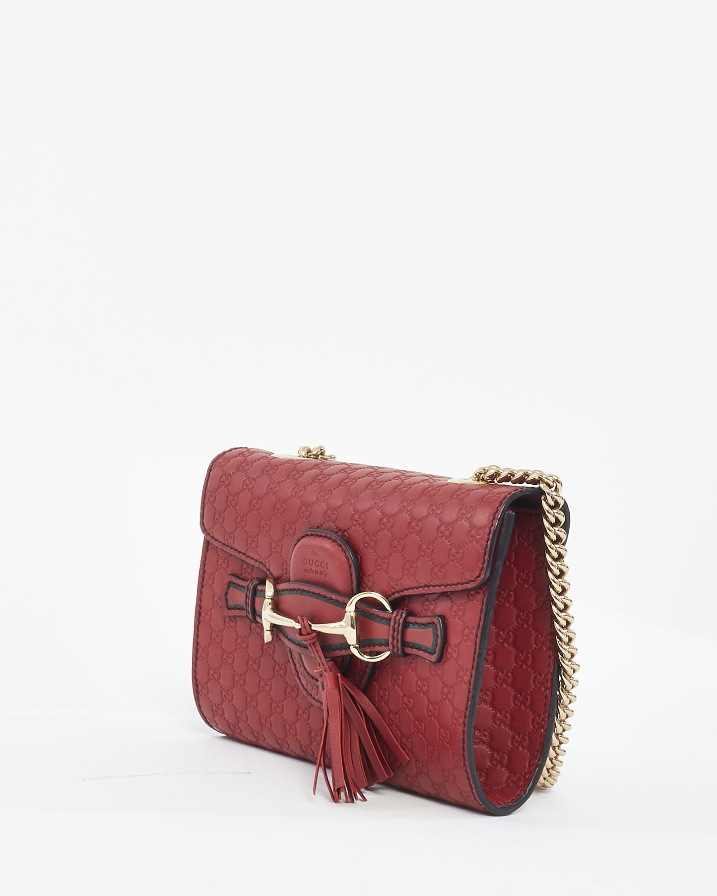 Gucci Red Leather Signature Micro Guccissima GG Mini Emily Crossbody Chain Bag