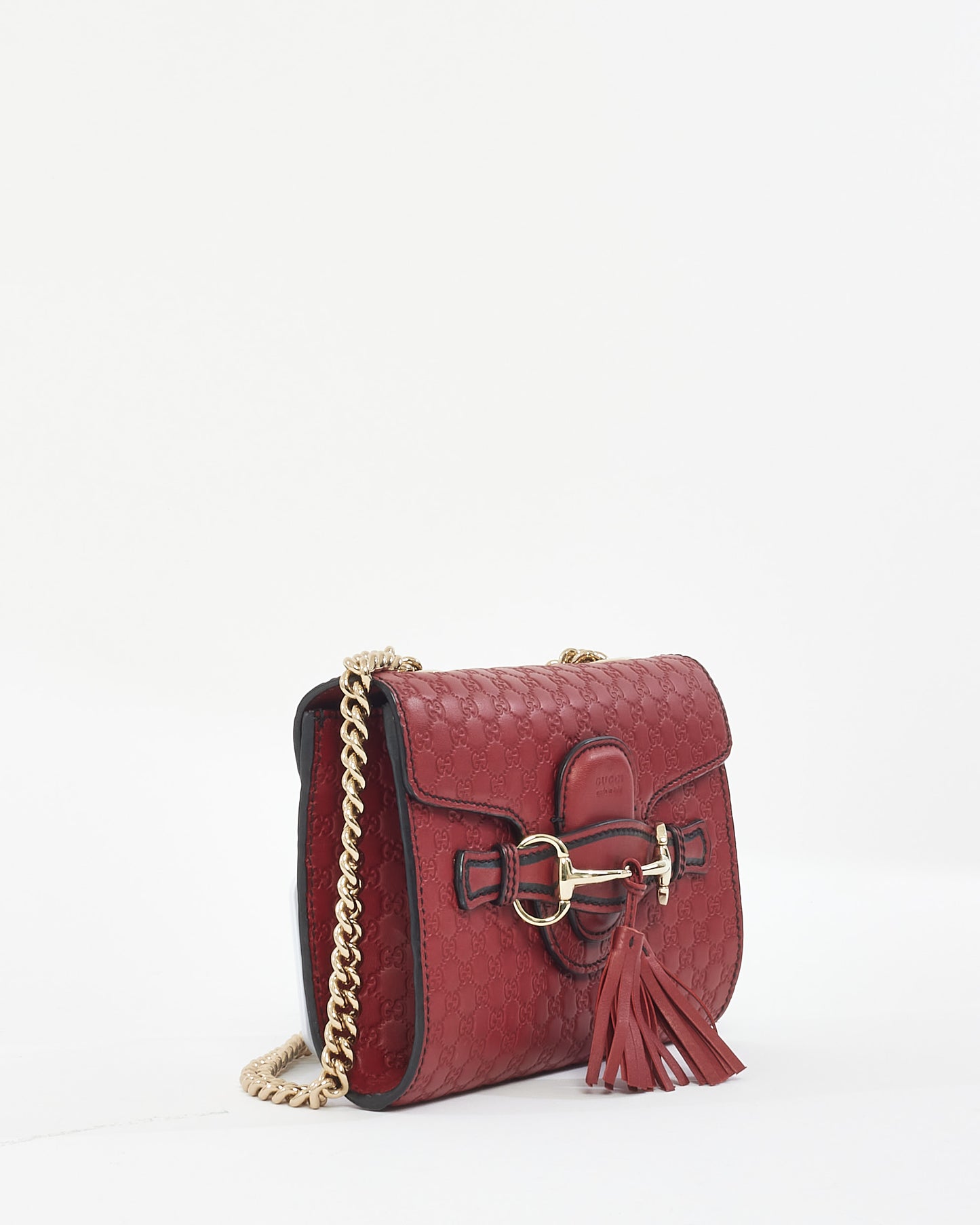 Gucci Red Leather Signature Micro Guccissima GG Mini Emily Crossbody Chain Bag