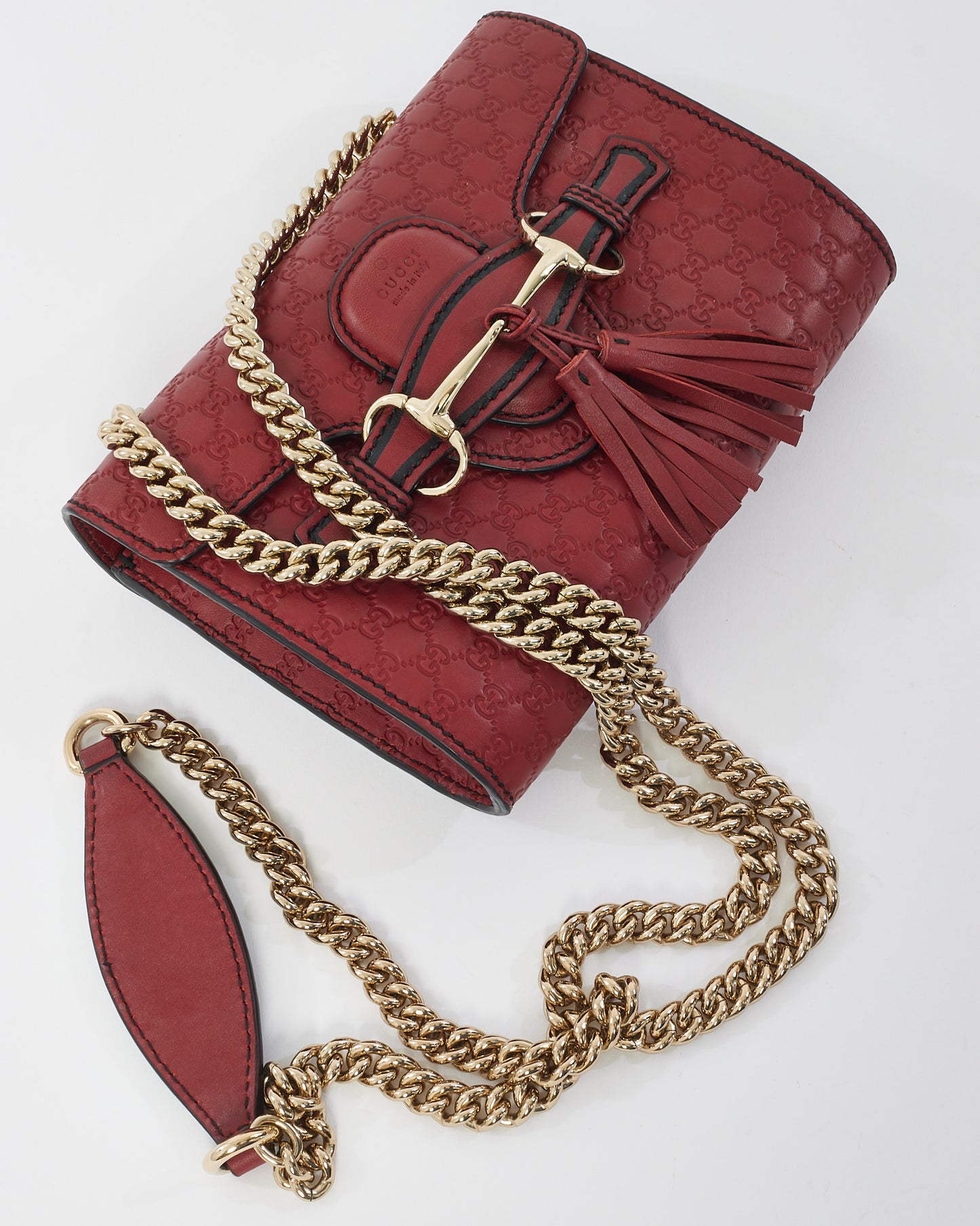 Gucci Red Leather Signature Micro Guccissima GG Mini Emily Crossbody Chain Bag