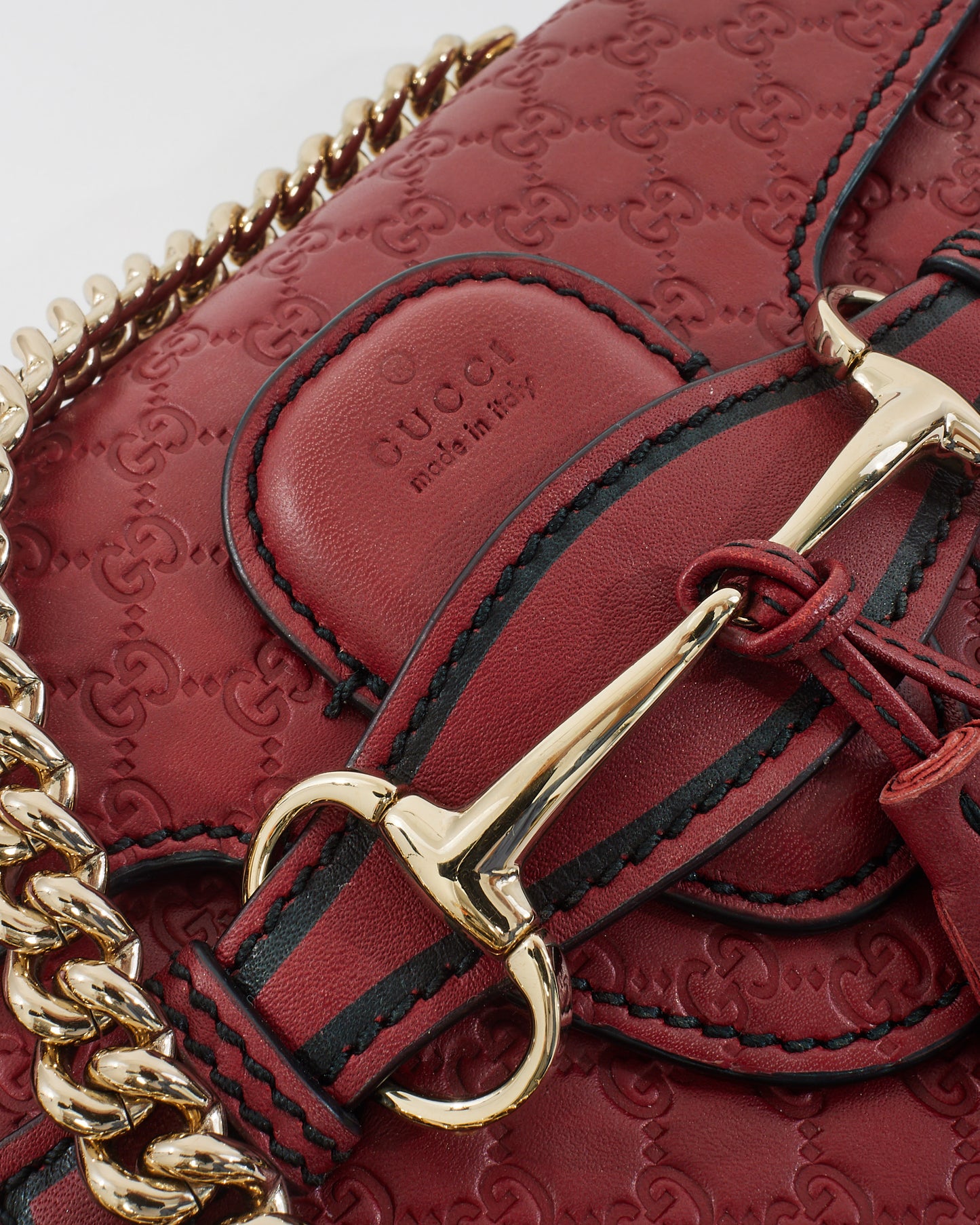 Gucci Red Leather Signature Micro Guccissima GG Mini Emily Crossbody Chain Bag