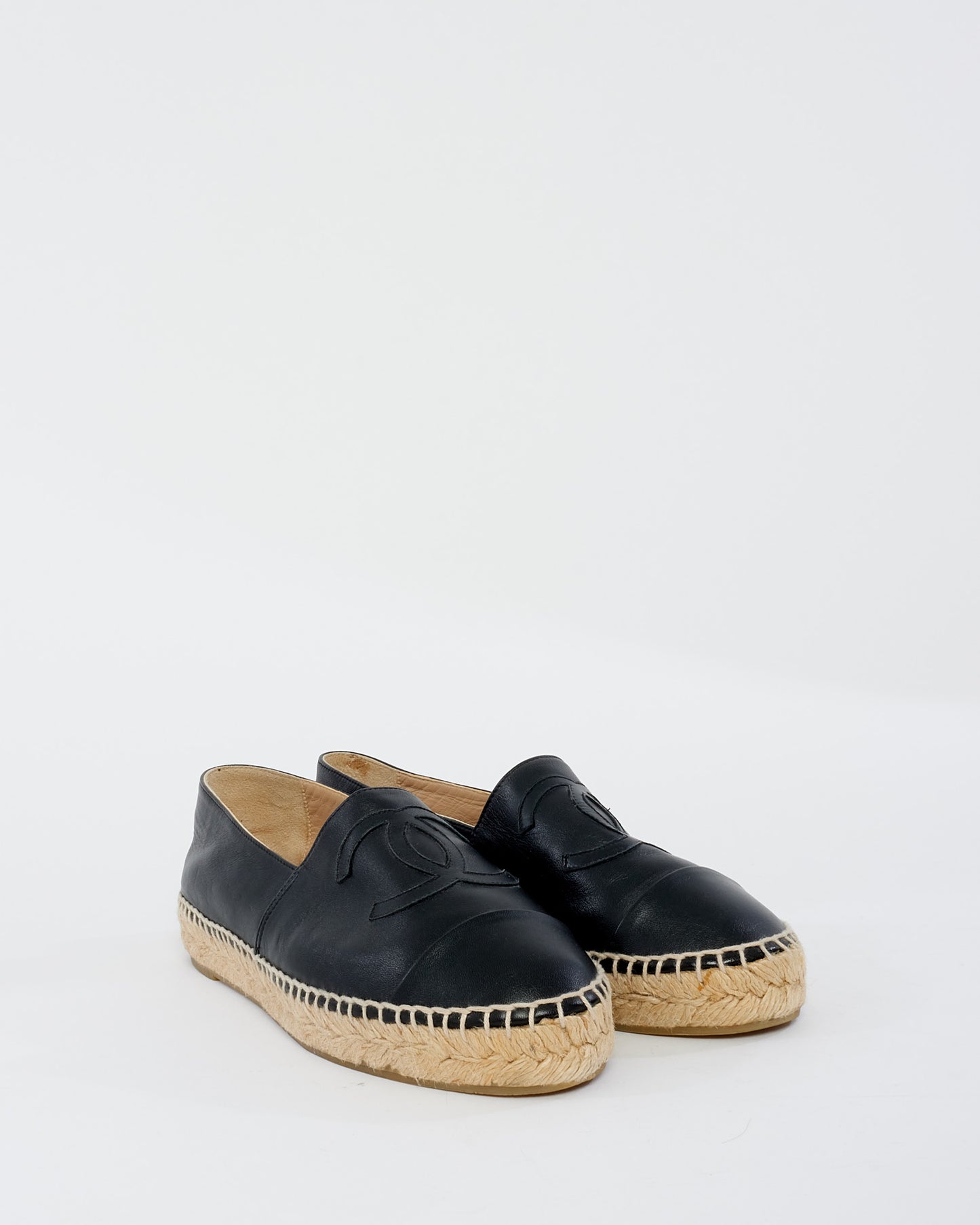 Chanel Black Leather Espadrille Shoes - 39