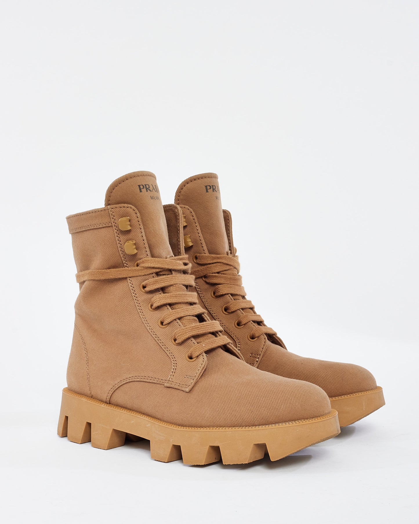 Prada Beige Canvas Combat Boot - 39