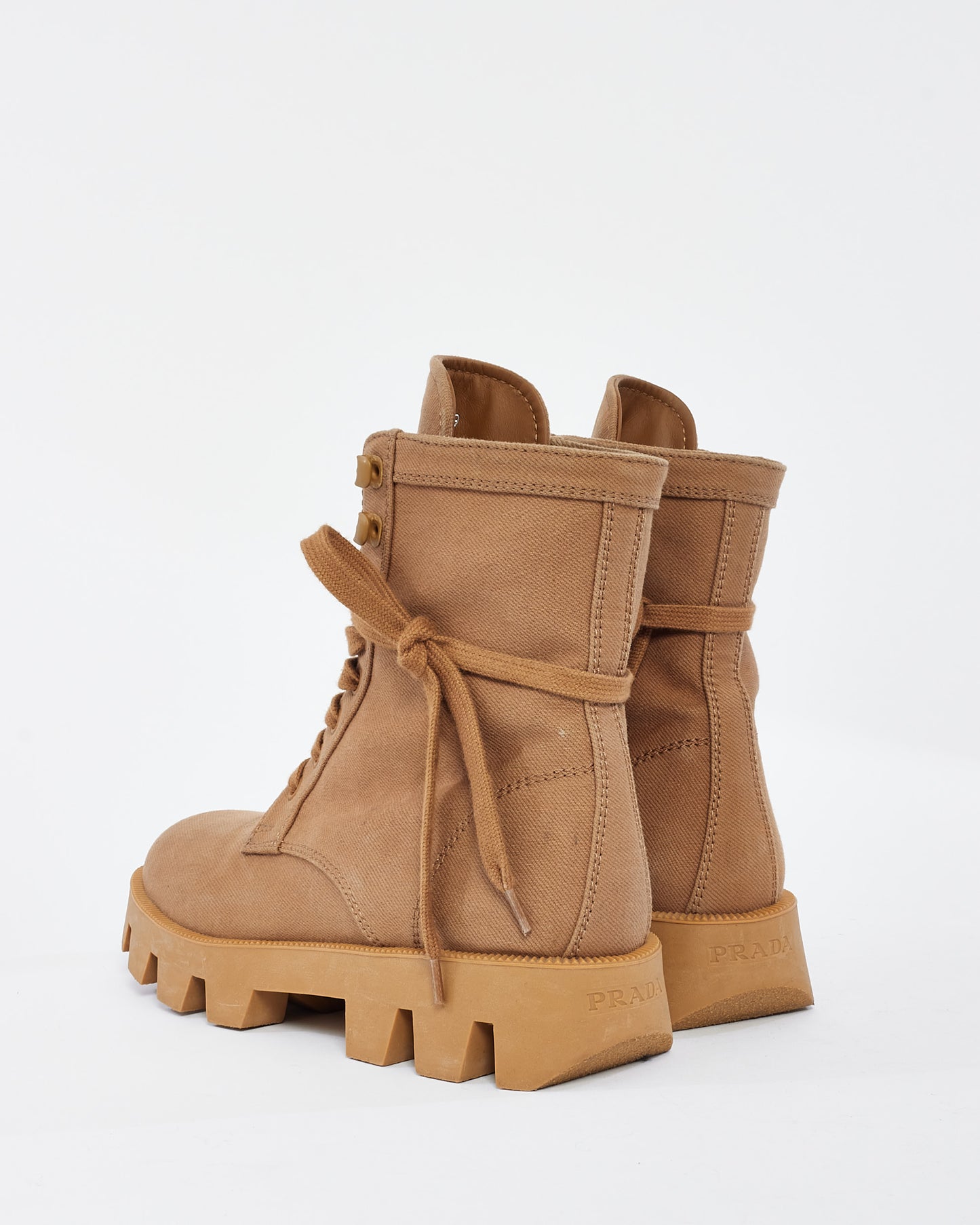 Prada Beige Canvas Combat Boot - 39