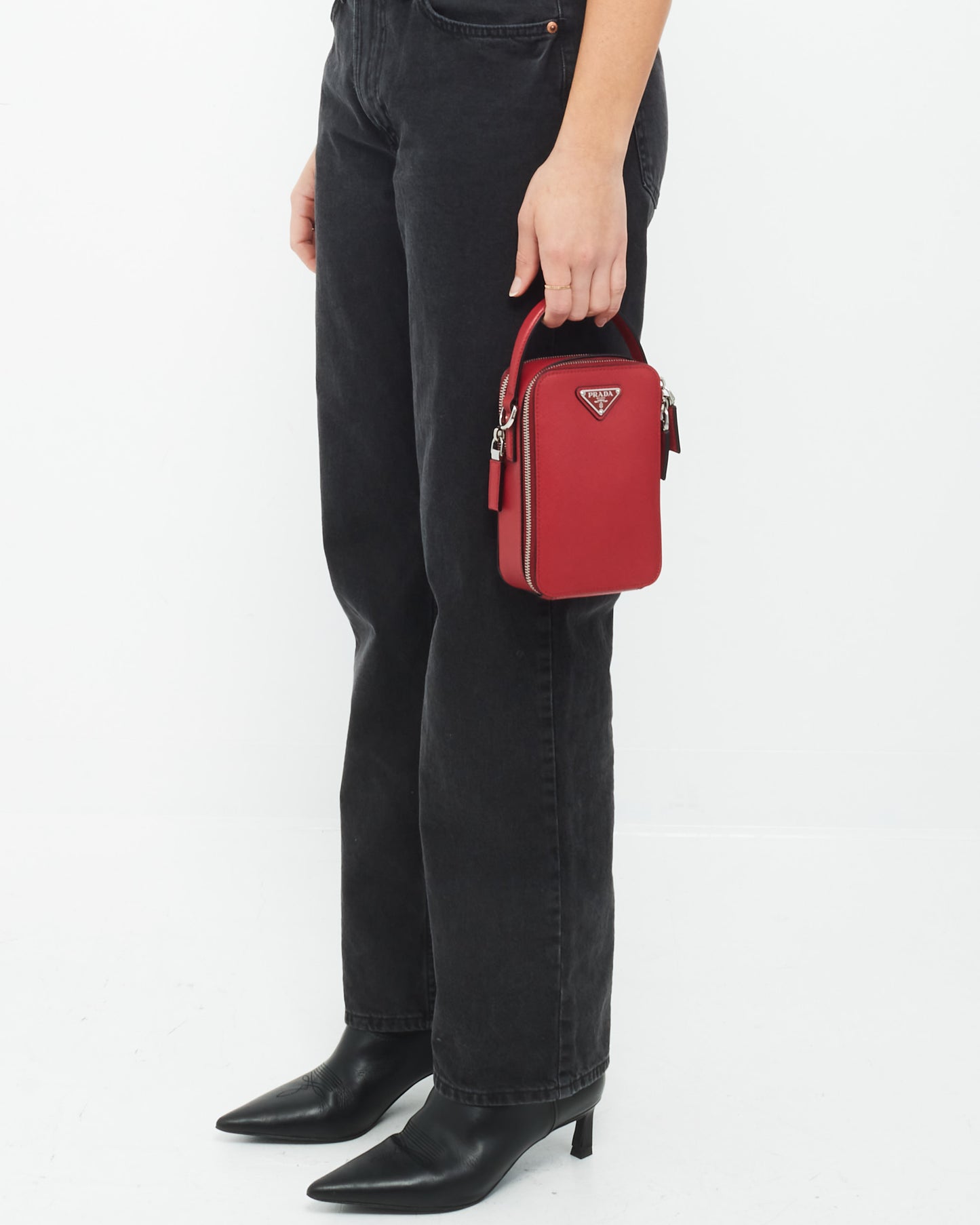 Prada Red Saffiano Leather Brique Vertical Crossbody Bag