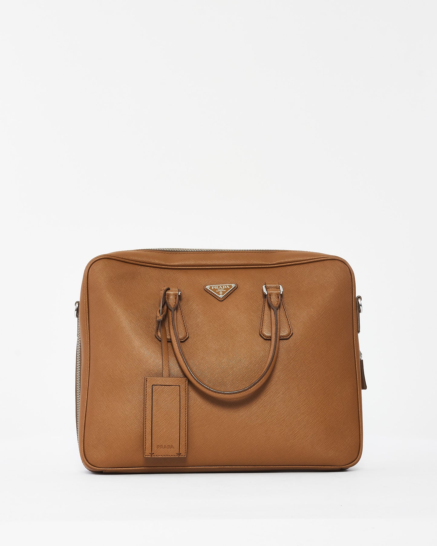 Sac de travail en cuir Saffiano beige Prada