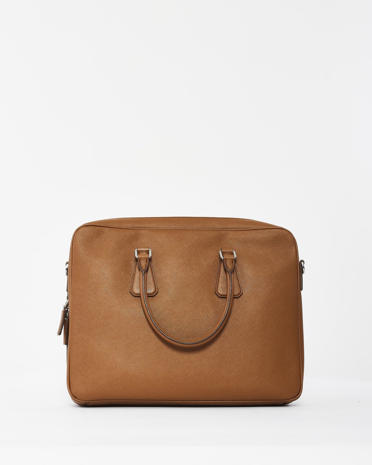 Sac de travail en cuir Saffiano beige Prada