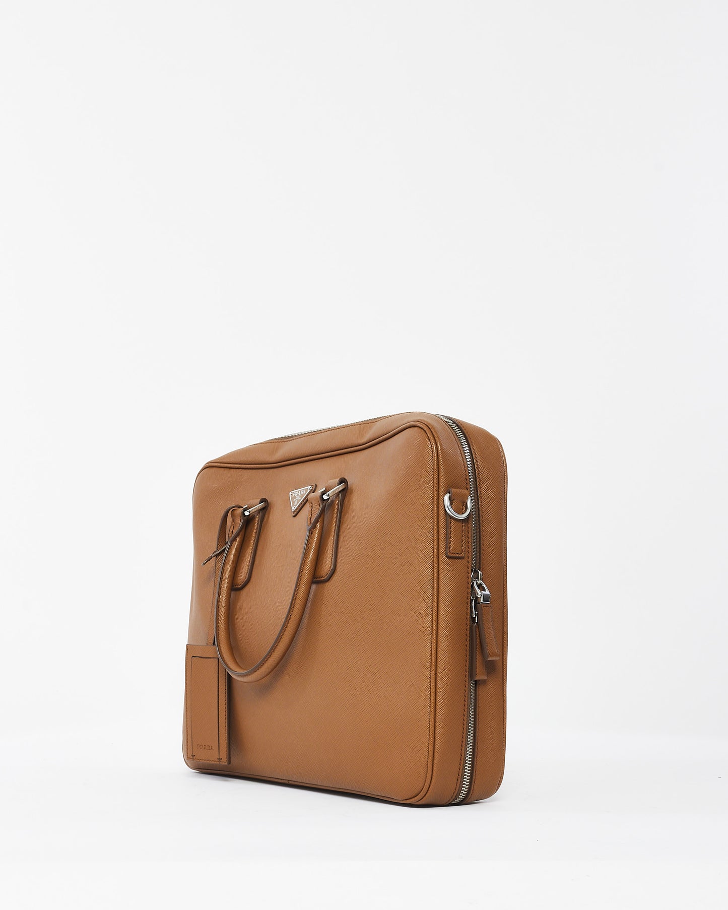 Sac de travail en cuir Saffiano beige Prada