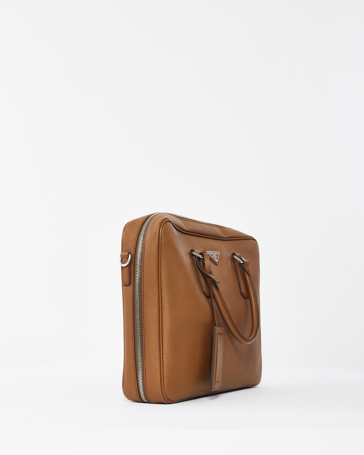 Sac de travail en cuir Saffiano beige Prada