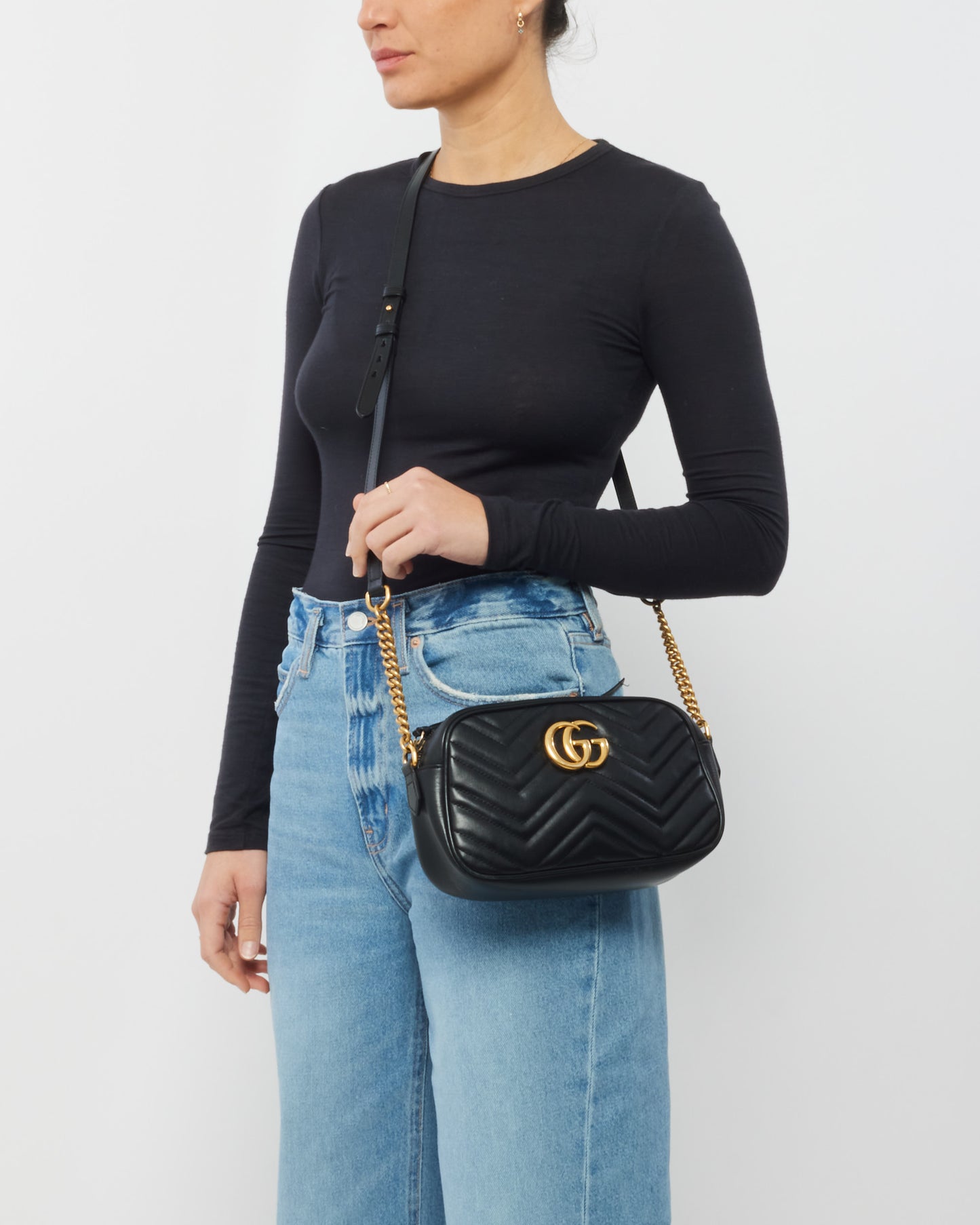 Petit sac pour appareil photo Marmont en cuir Matlassée noir Gucci