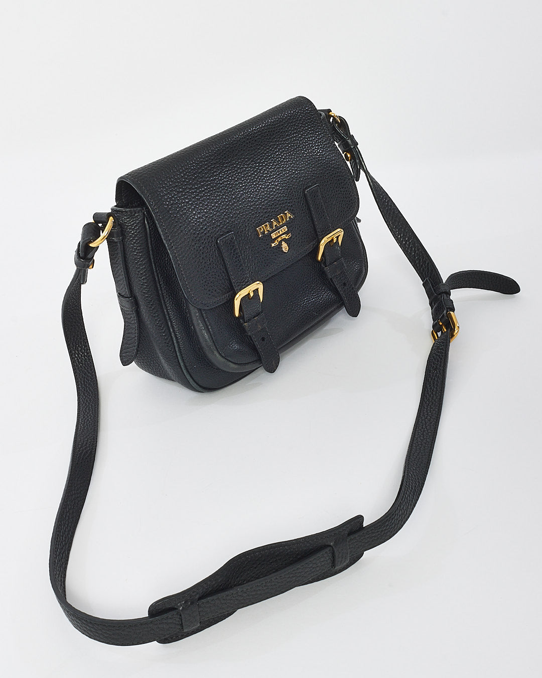 Sac messager Prada Vitello Daino en cuir grainé noir