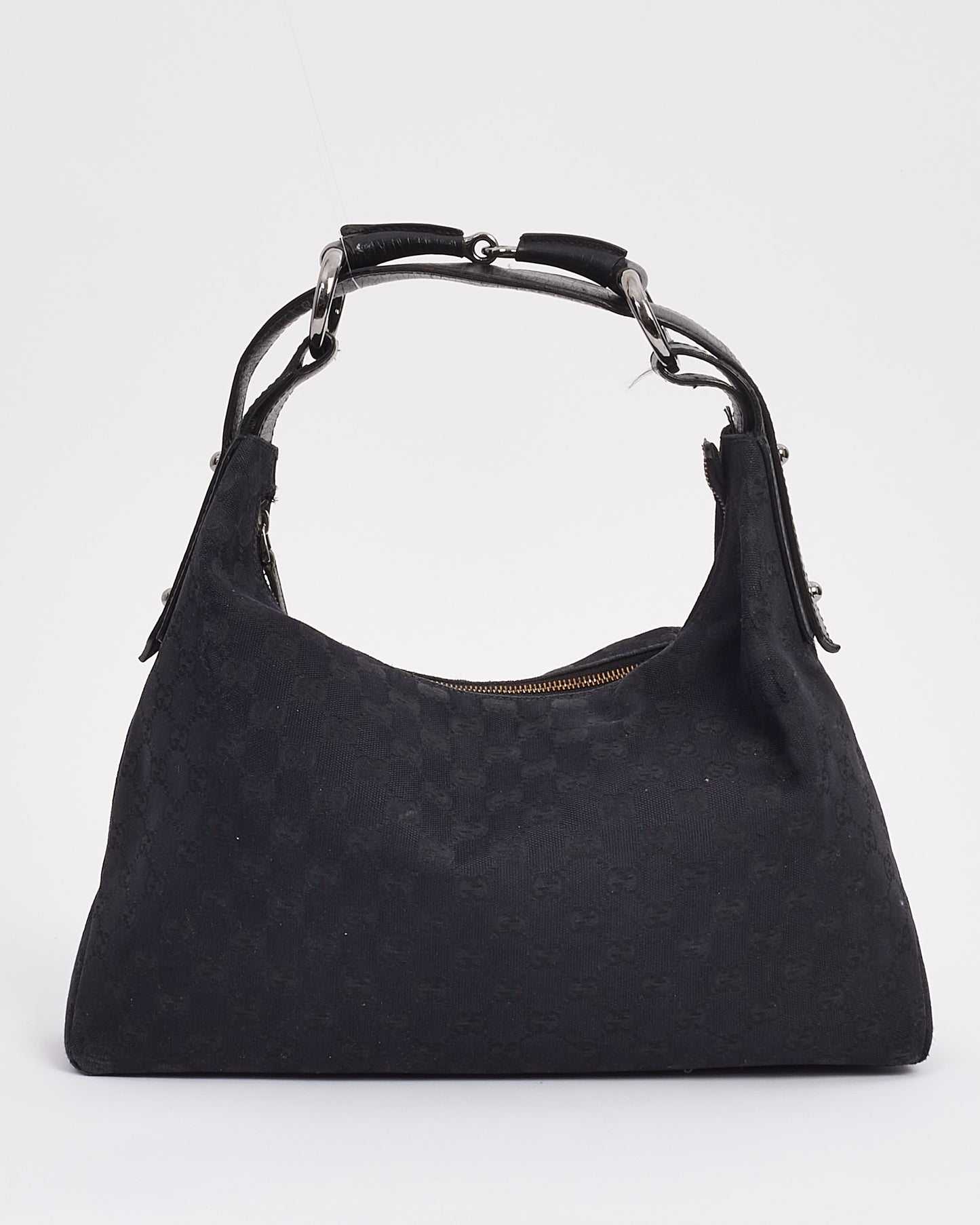 Gucci Black GG Canvas Medium Horsebit Hobo Bag