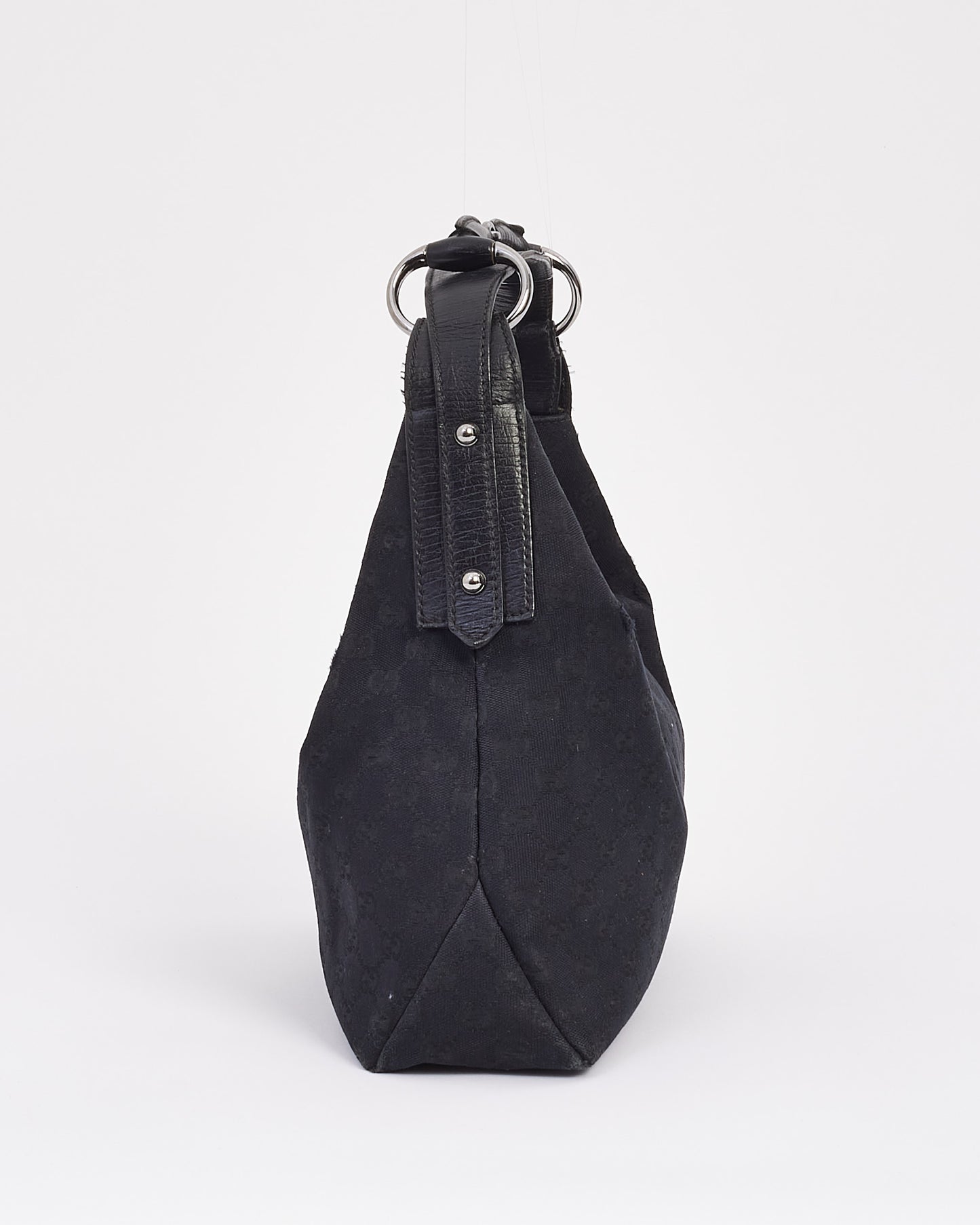 Gucci Black GG Canvas Medium Horsebit Hobo Bag