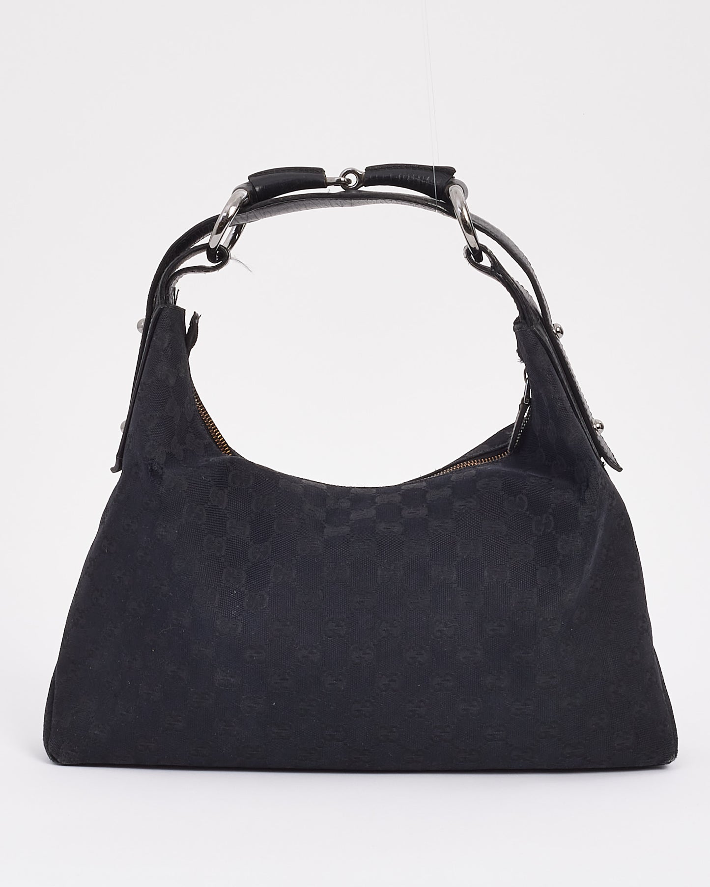 Gucci Black GG Canvas Medium Horsebit Hobo Bag