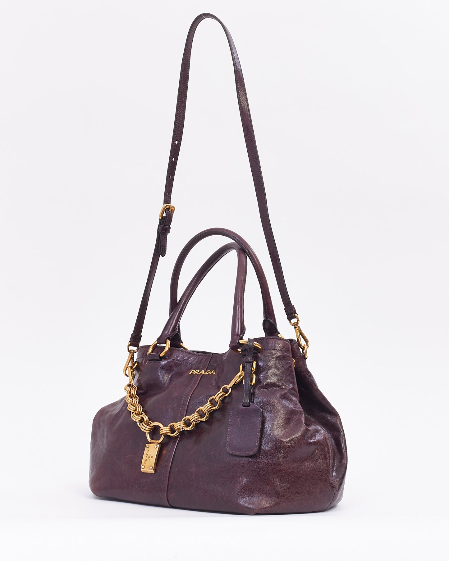 Prada Plum Vitello Leather 2-Way Bag