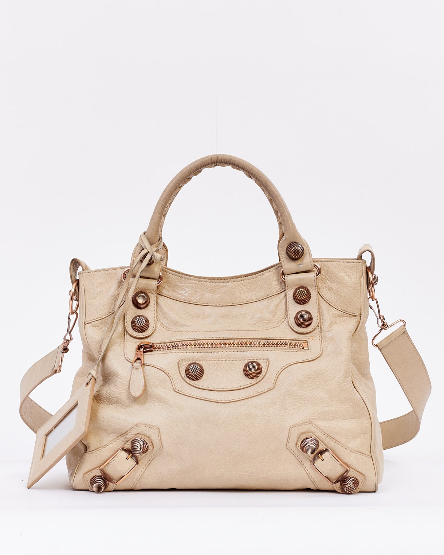 Balenciaga Sac de ville de motocross classique en cuir beige foncé