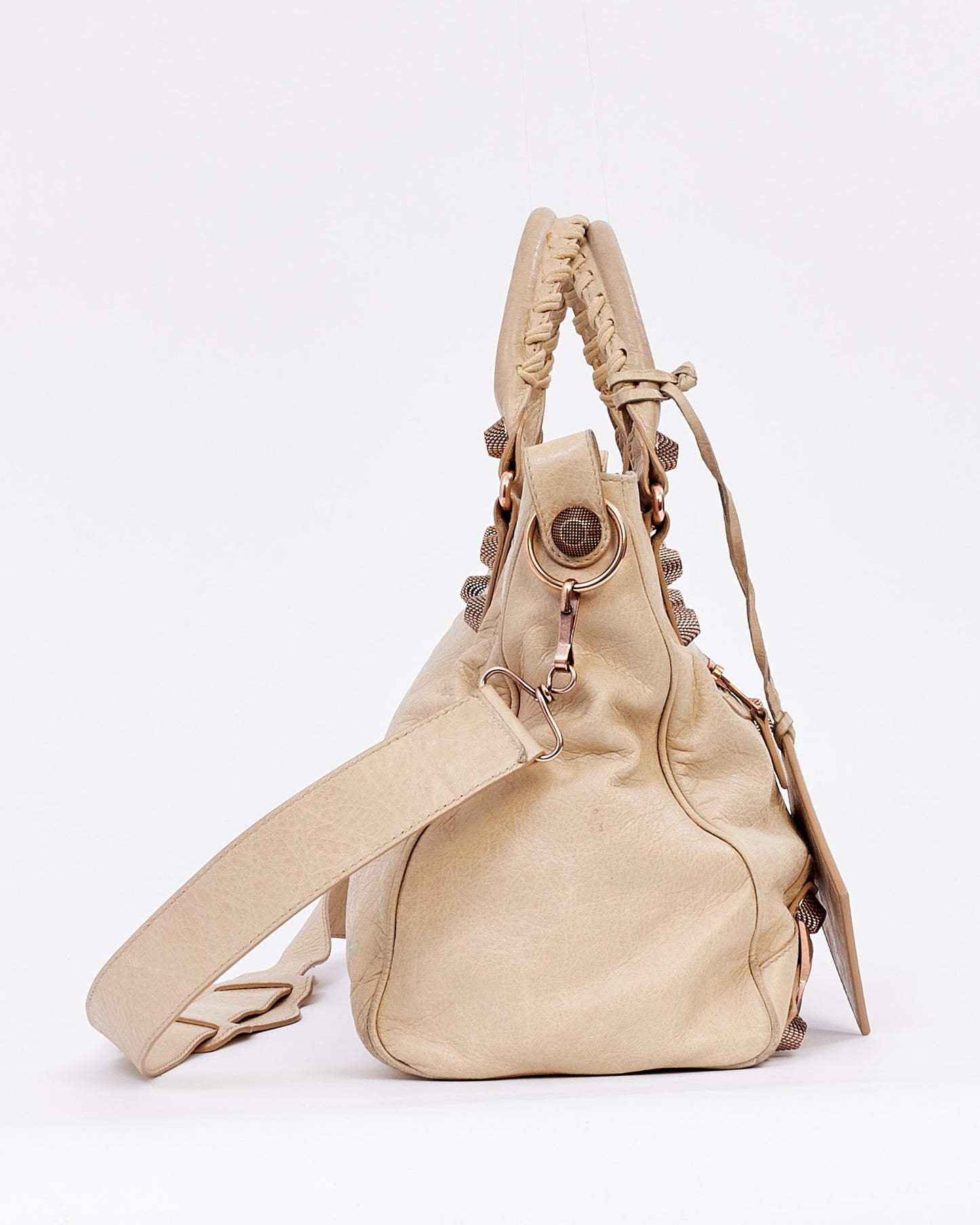 Balenciaga Sac de ville de motocross classique en cuir beige foncé