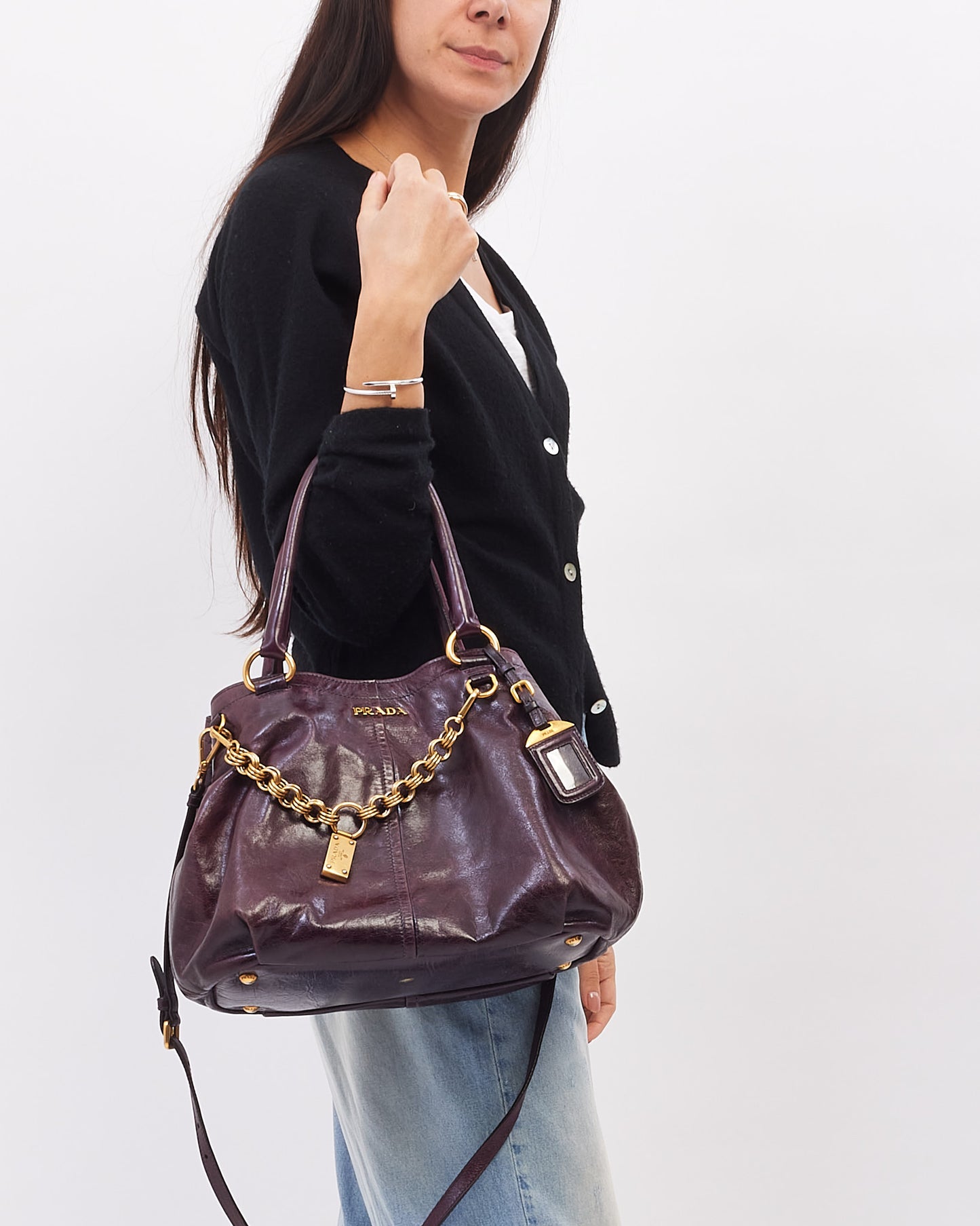 Prada Plum Vitello Leather 2-Way Bag