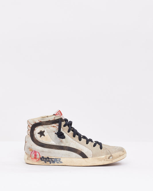 Golden Goose White & Brown Suede Slide Edge High Top Sneakers - 39