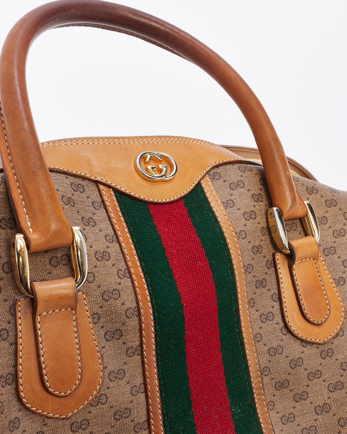 Gucci Vintage Beige Web Détail Boston Sac