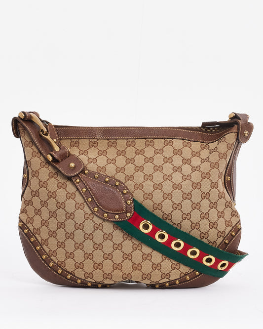 Gucci Brown GG Canvas & Leather Guitar Web Strap Shoulder Bag