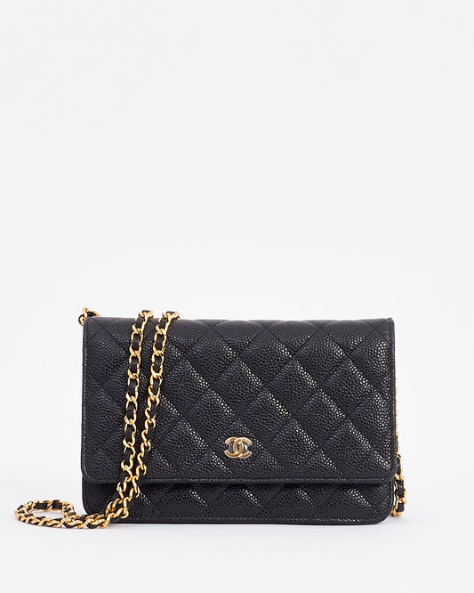 Chanel Black Caviar Leather with Gold Hardware Wallet on Chain