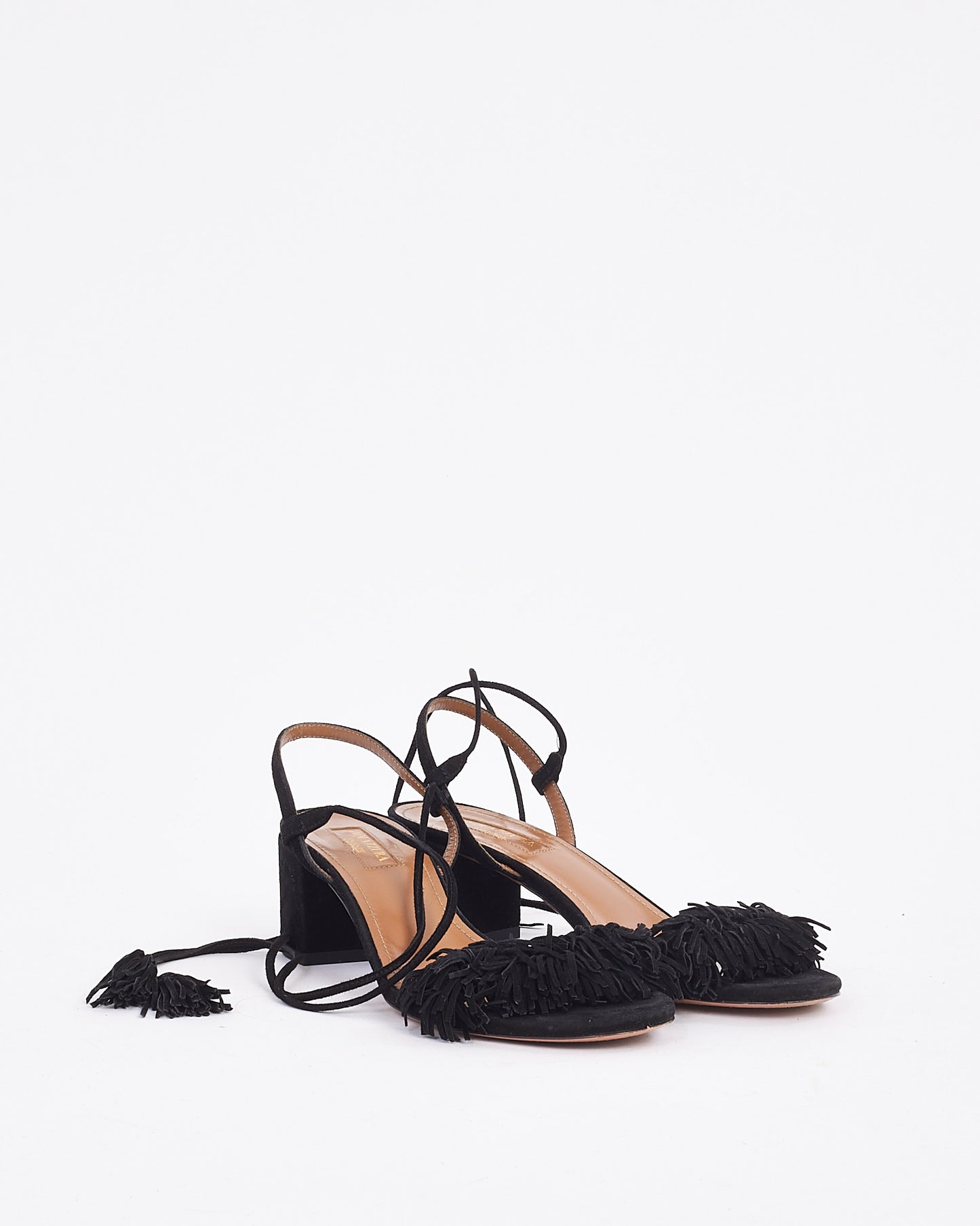 Aquazzura Black Suede Fringe Sandals -36.5