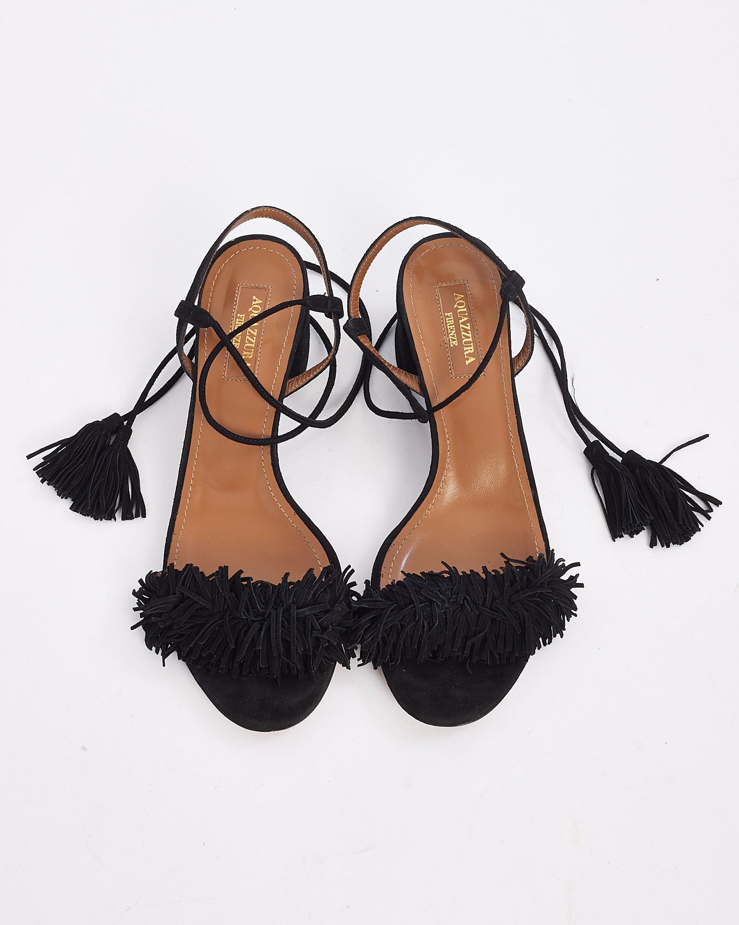 Aquazzura Black Suede Fringe Sandals -36.5