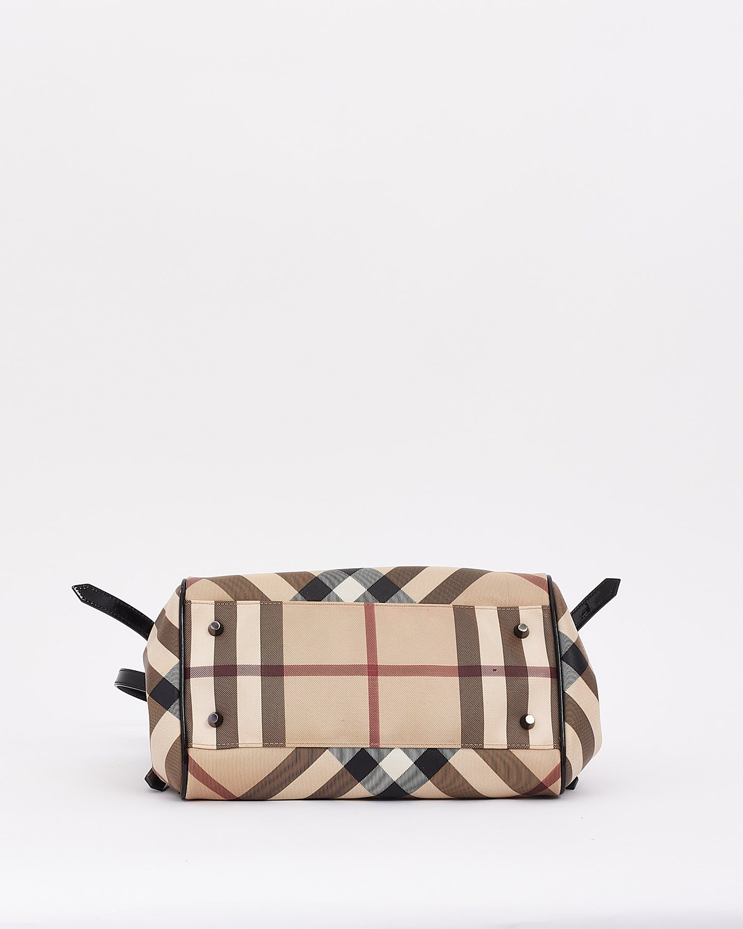 Burberry Sac à bandoulière en toile et cuir verni beige à imprimé carreaux