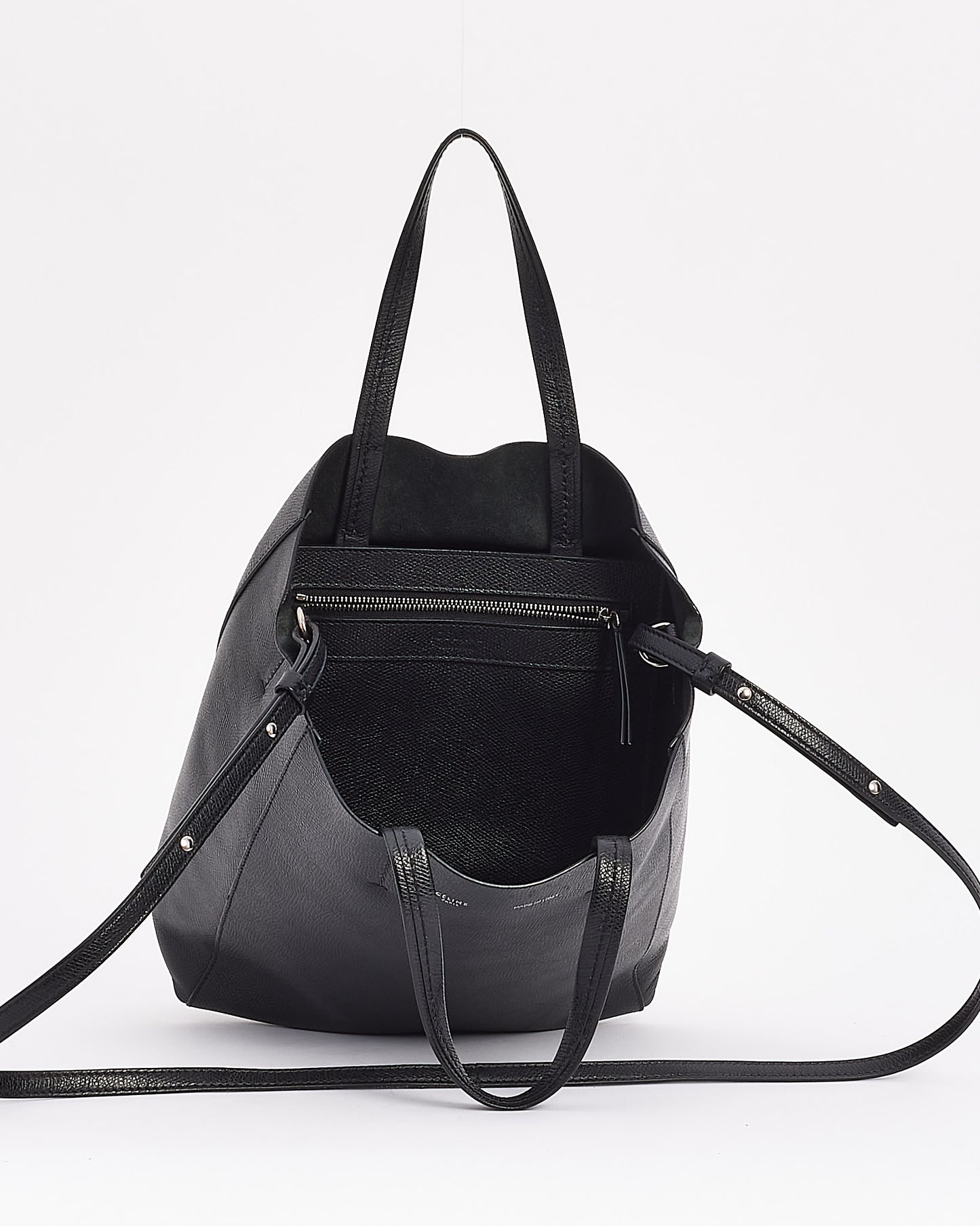 Celine Black Leather Cabas PM Tote Bag with Shoulder Strap