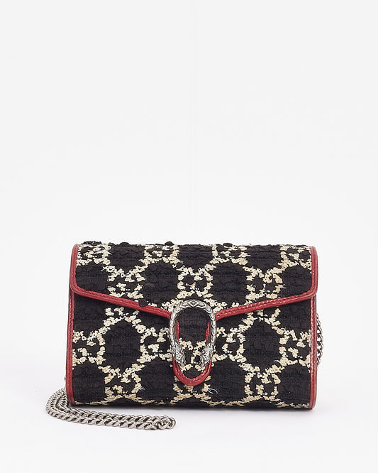 Portefeuille à chaîne Gucci noir/rouge petit GG Tweed Dionysus