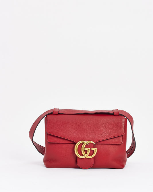 Gucci Red Pebbled Leather GG Marmont Shoulder Bag