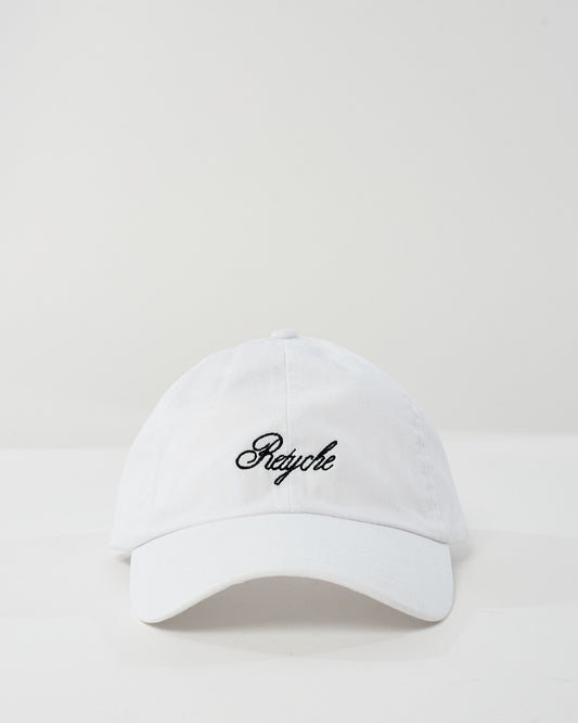 Retyche White Cursive Logo Baseball Cap - O/S