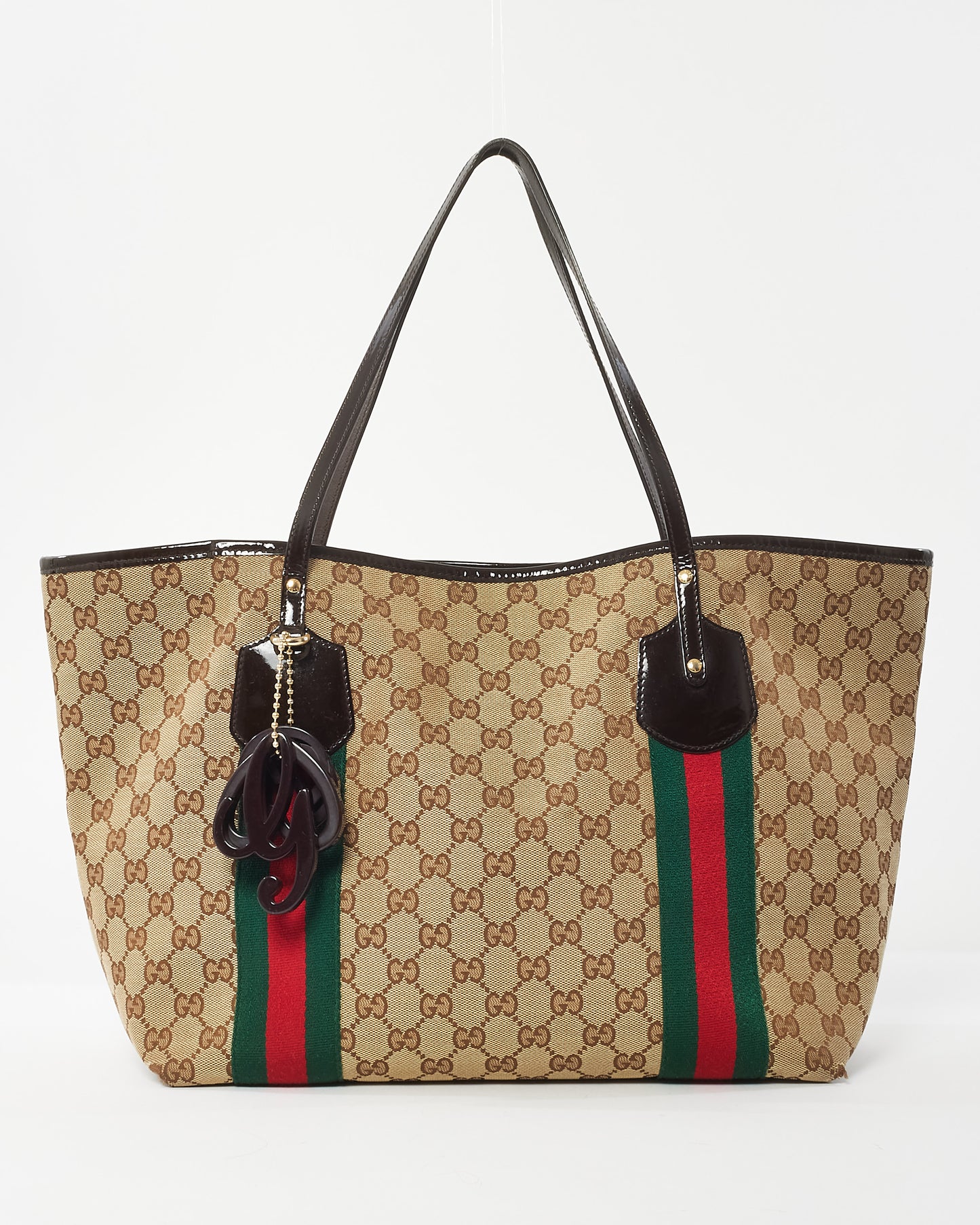 Gucci Beige & Brown GG Monogram Canvas Ophidia Shopping Tote w/ Charms