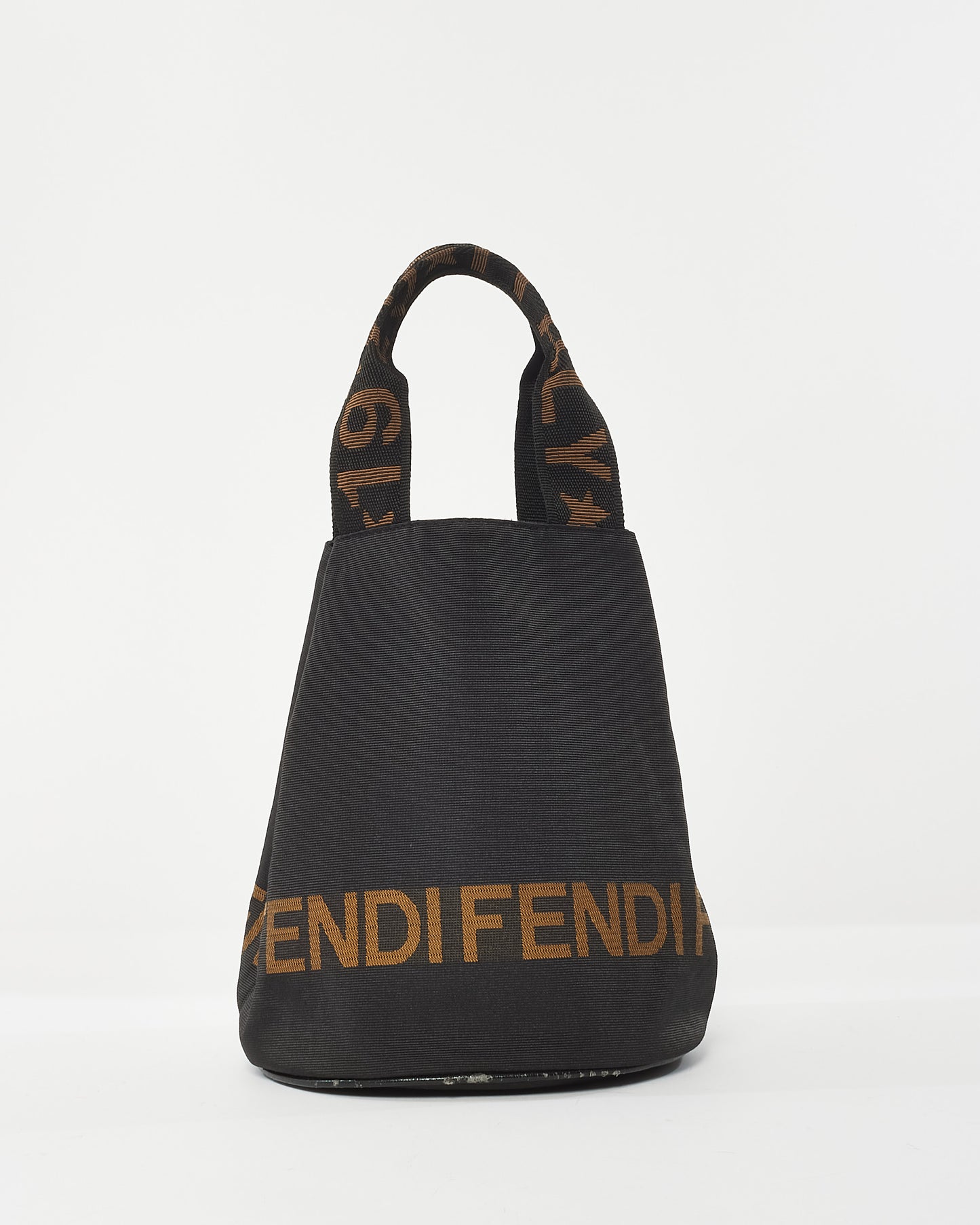 Fendi Vintage Black Nylon Logo Ottoman Bucket Bag