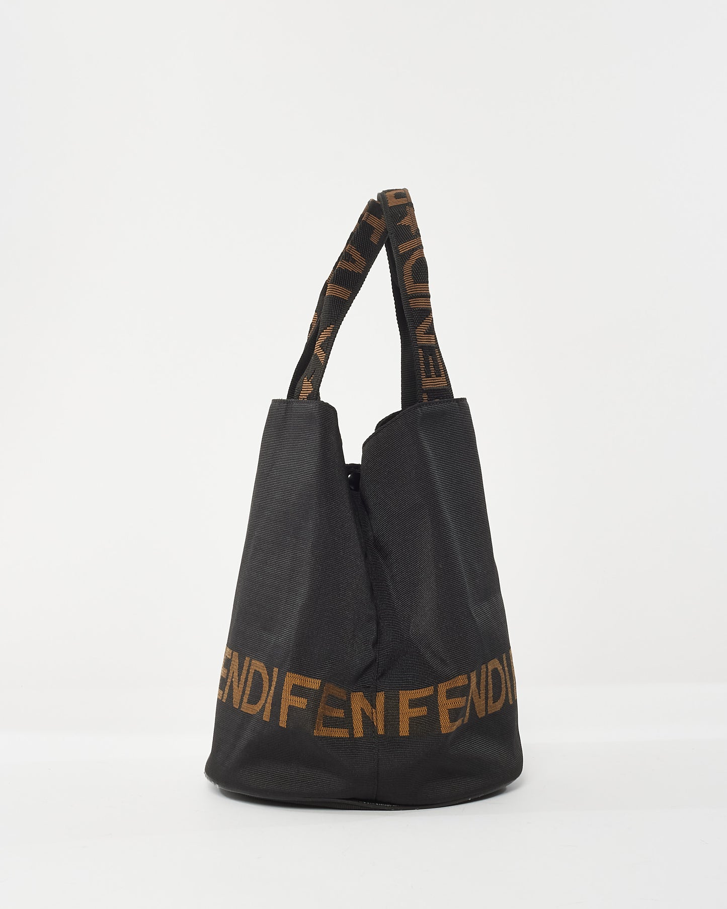 Fendi Vintage Black Nylon Logo Ottoman Bucket Bag