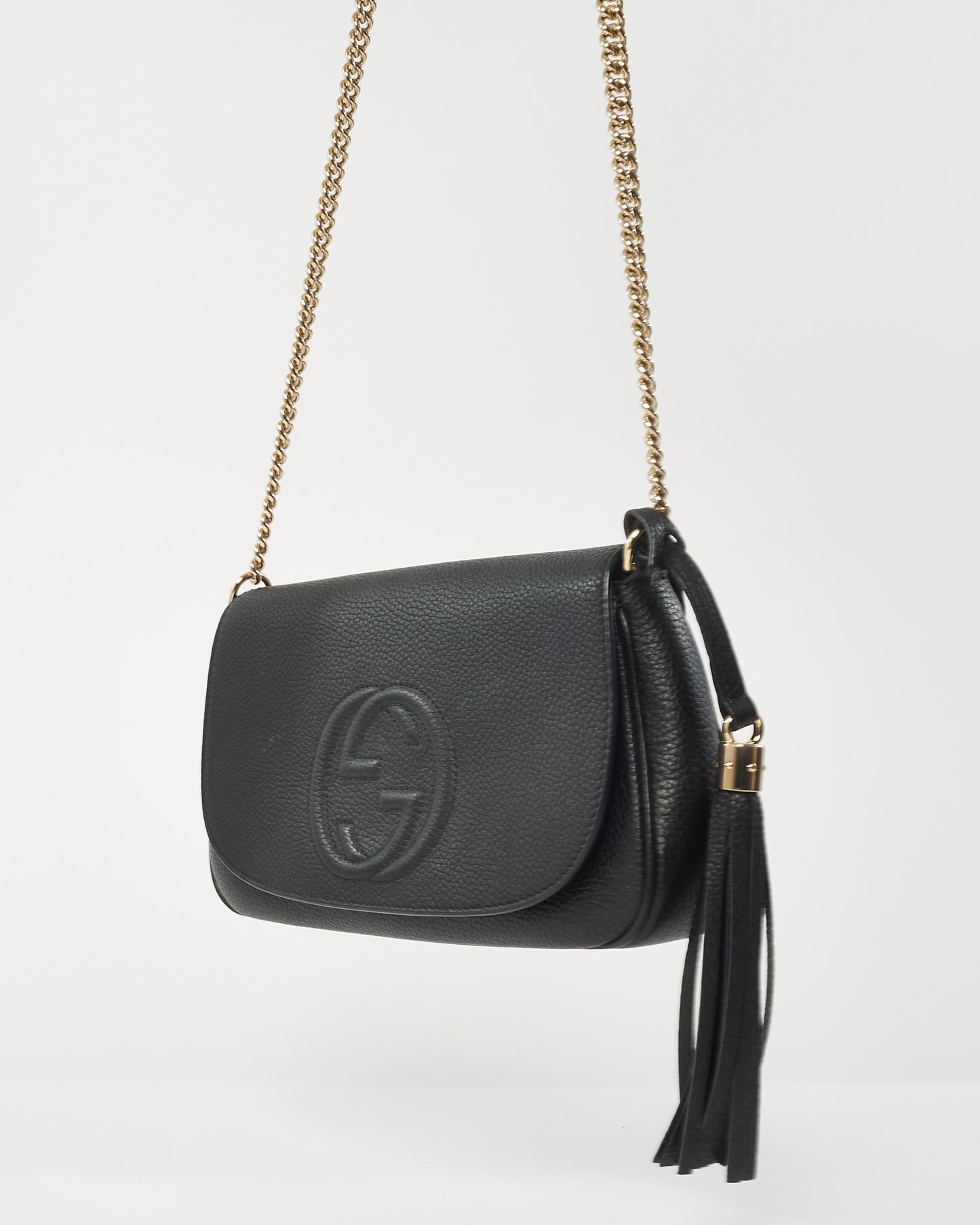 Gucci Black Pebbled Calfskin Medium Soho Flap Crossbody