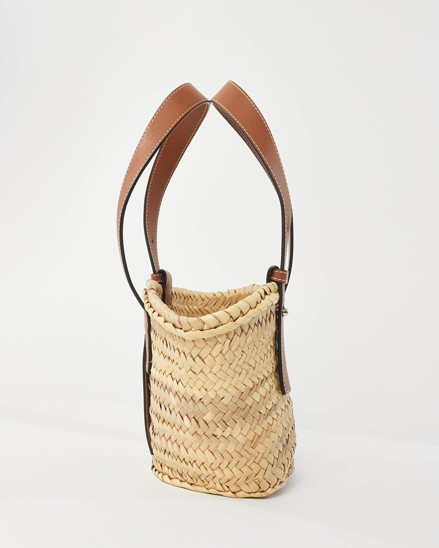 Loewe Tan Calfskin Palm Leaf Small Basket Bag