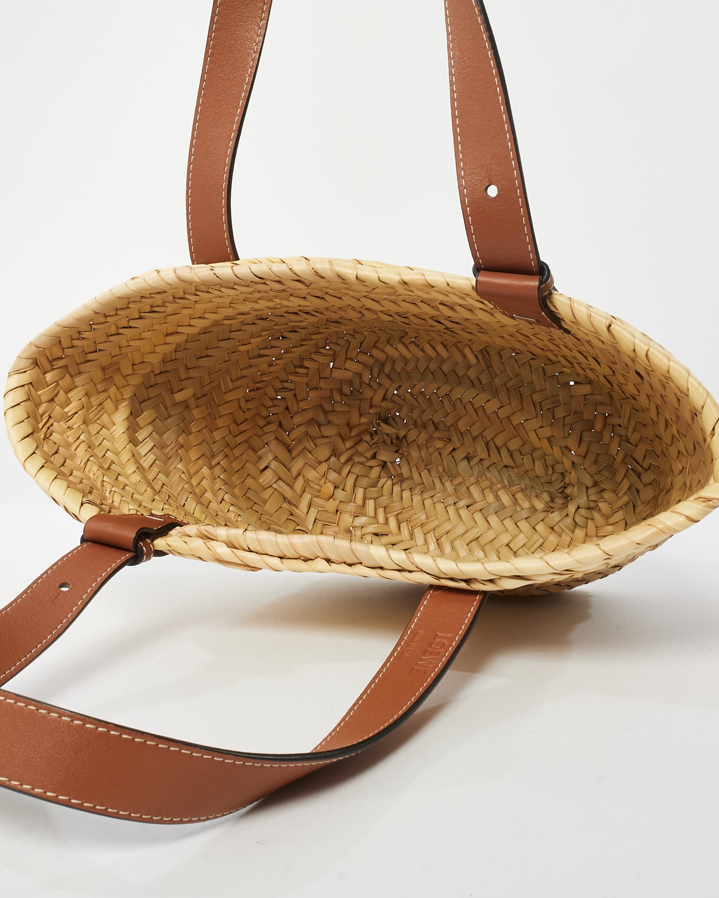 Loewe Tan Calfskin Palm Leaf Small Basket Bag