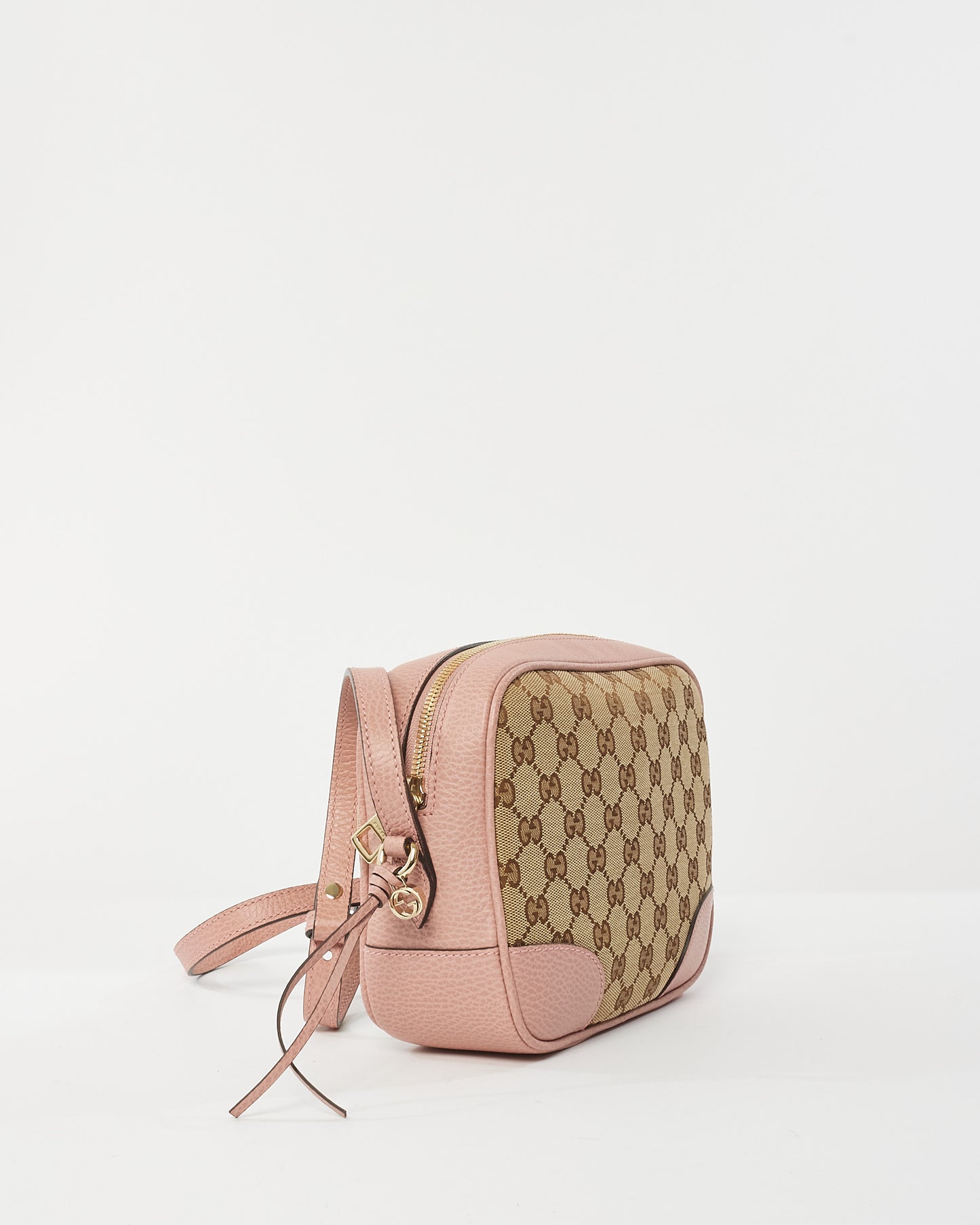 Gucci Brown & Pink Monogram Canvas Mini Bree Messenger Bag