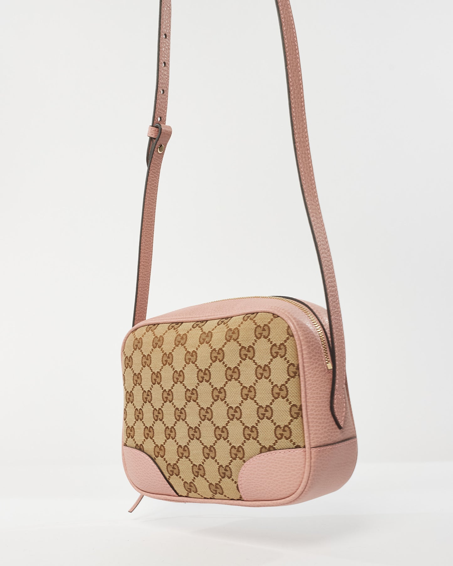 Gucci Brown & Pink Monogram Canvas Mini Bree Messenger Bag