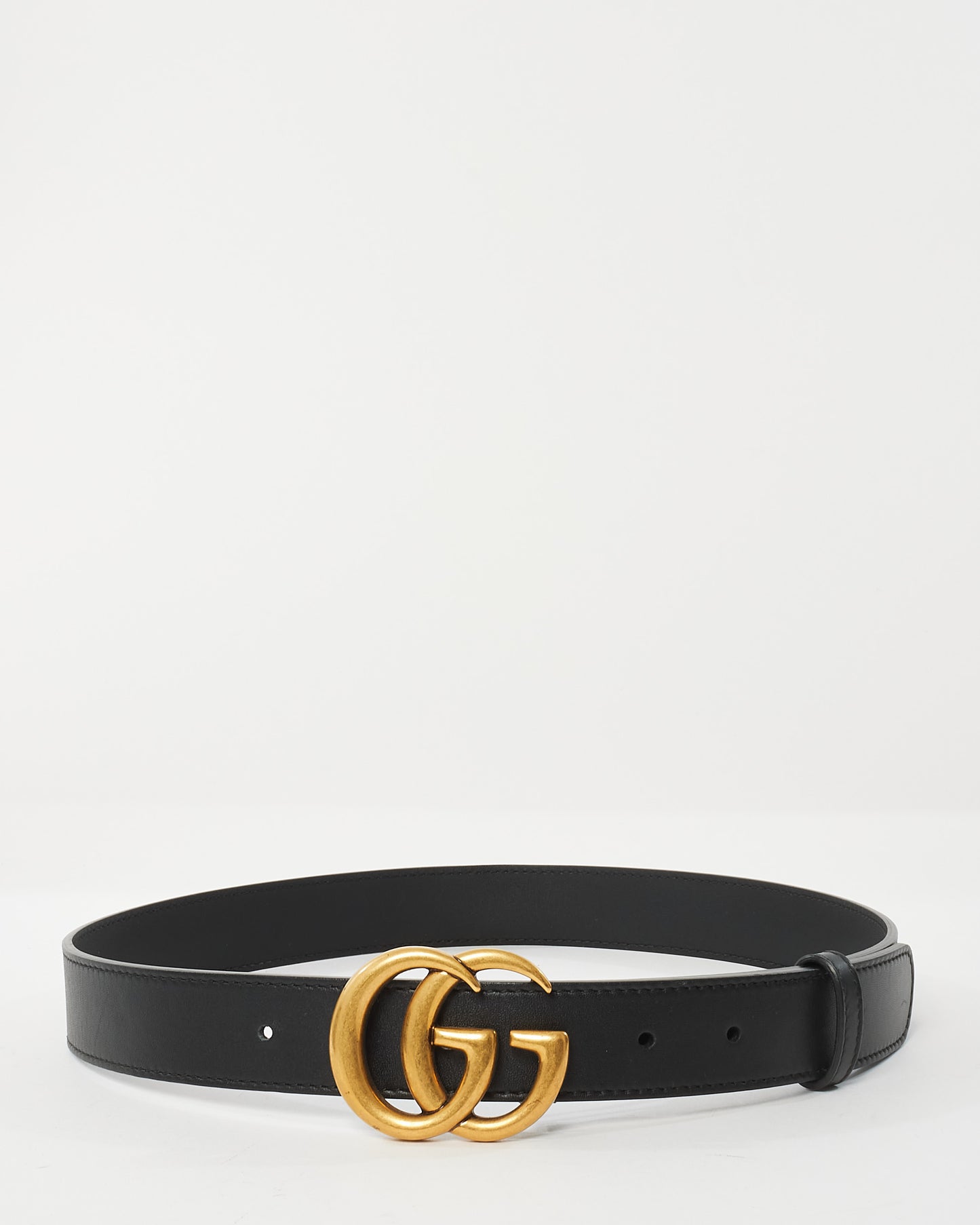 Gucci Black Leather GG Marmont Buckle Belt - 80/32