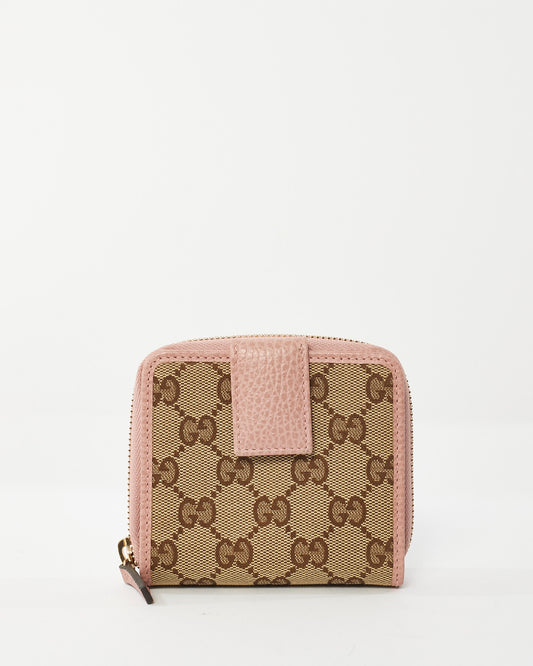 Gucci Beige & Pink Monogram GG Canvas Bifold Wallet