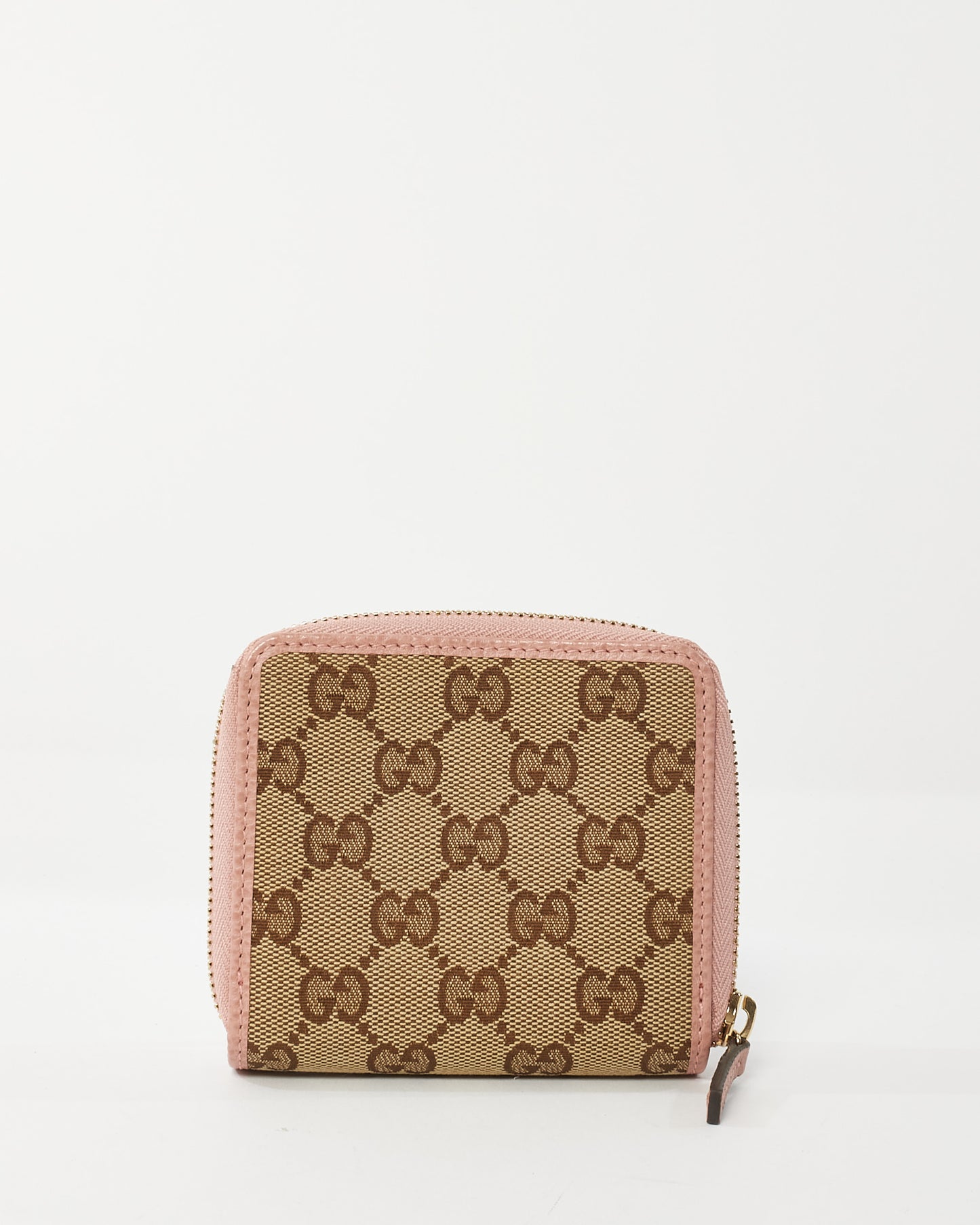 Gucci Beige & Pink Monogram GG Canvas Bifold Wallet