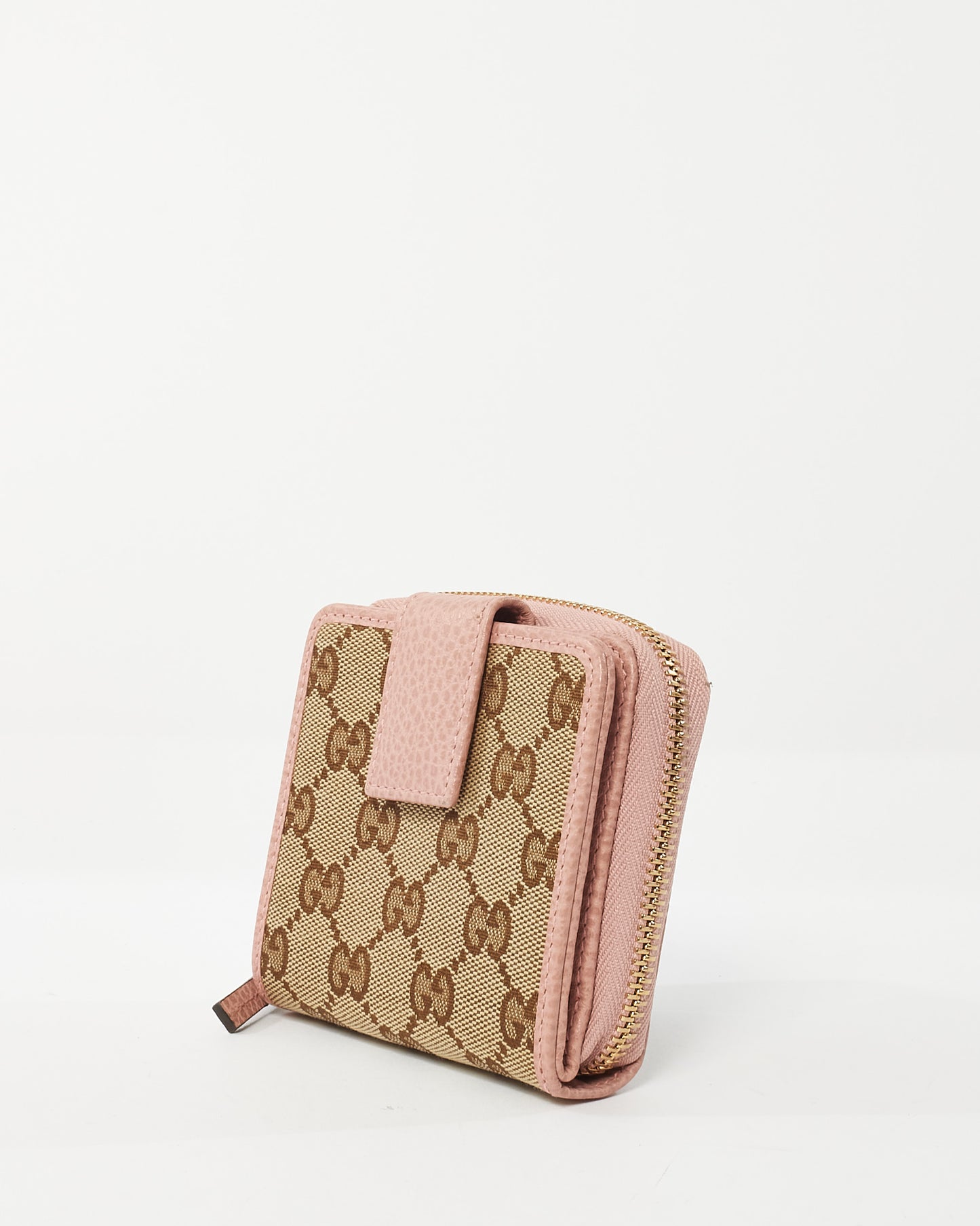 Gucci Beige & Pink Monogram GG Canvas Bifold Wallet