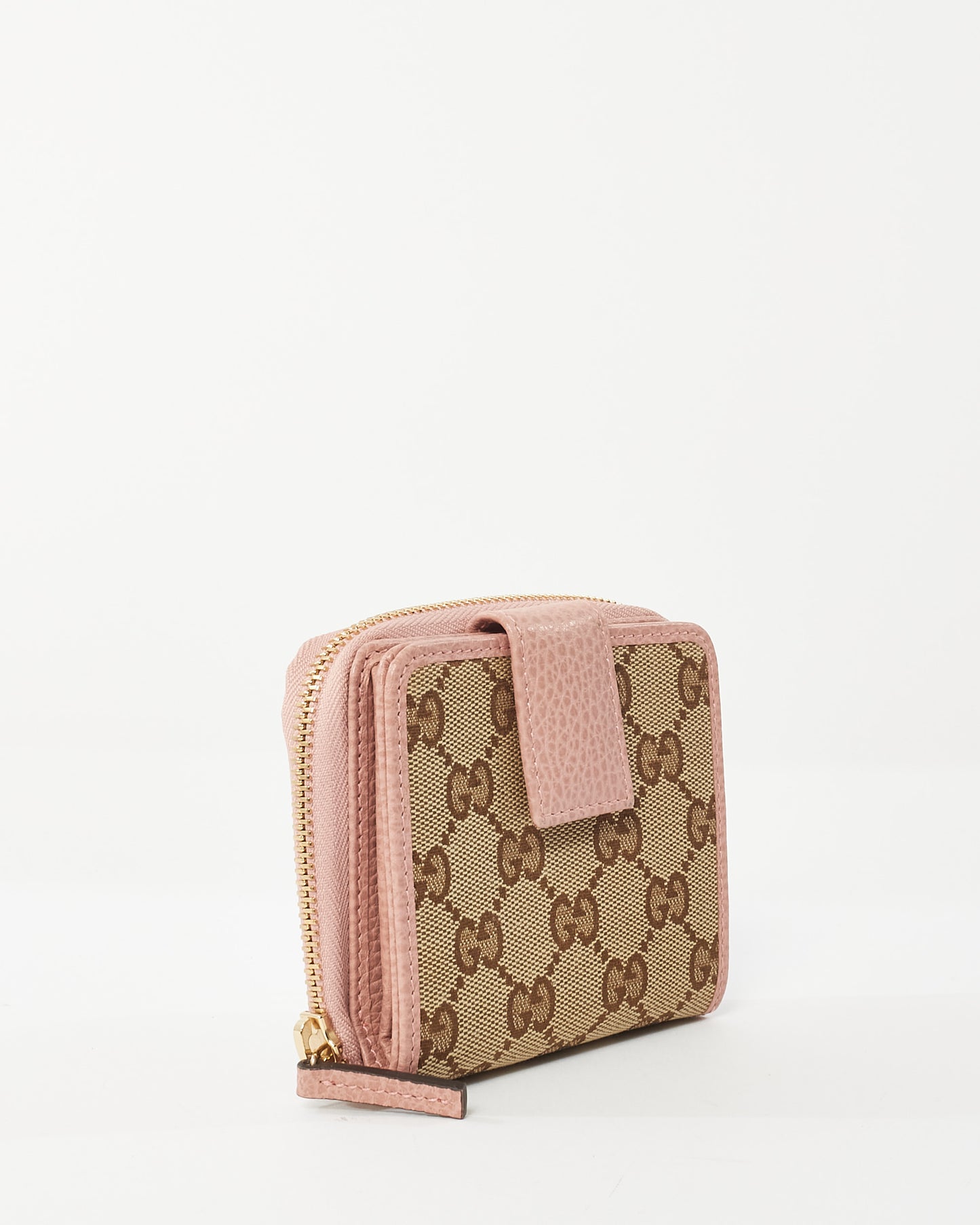 Gucci Beige & Pink Monogram GG Canvas Bifold Wallet