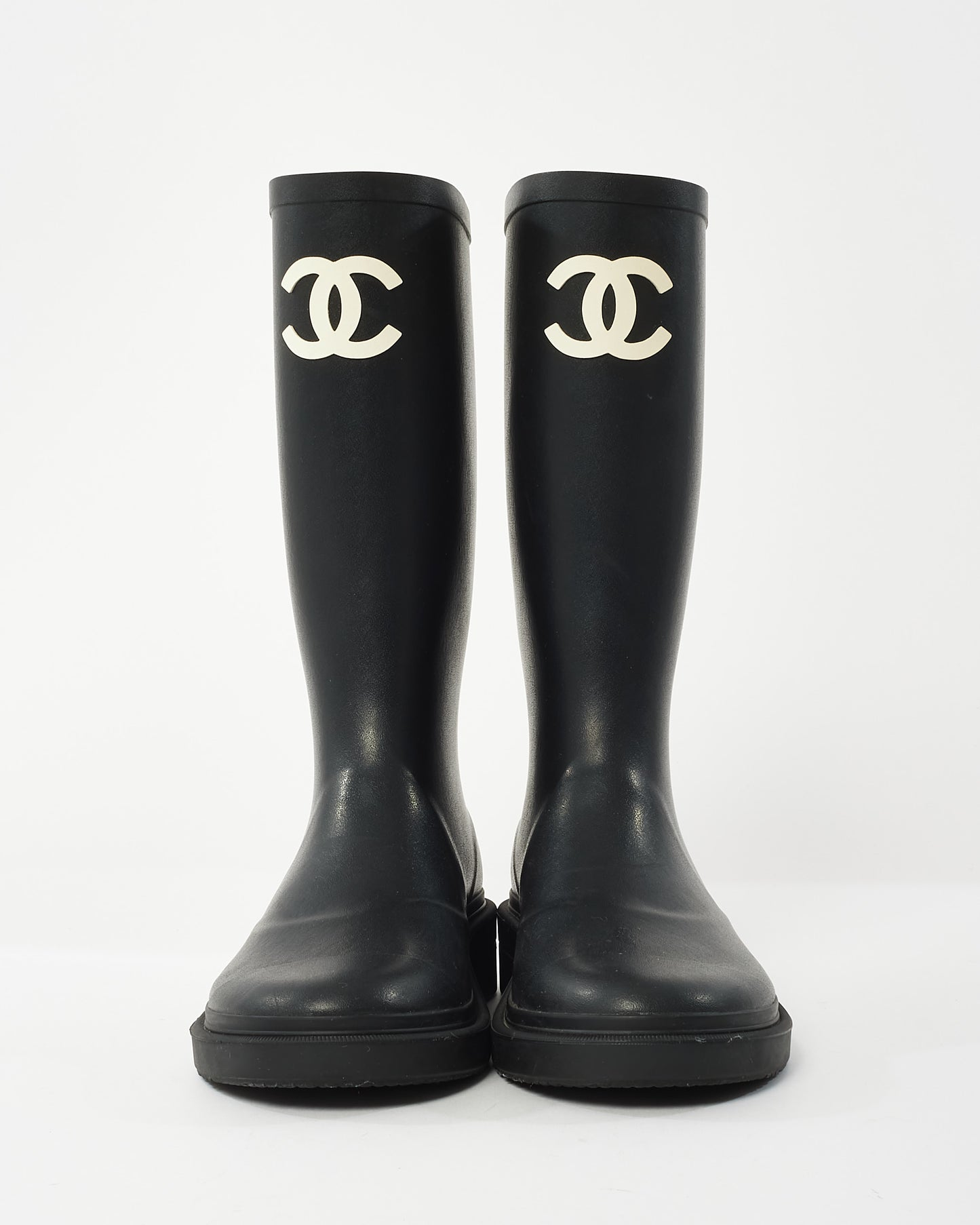 Chanel Black Rubber CC Logo Rainboots - 37