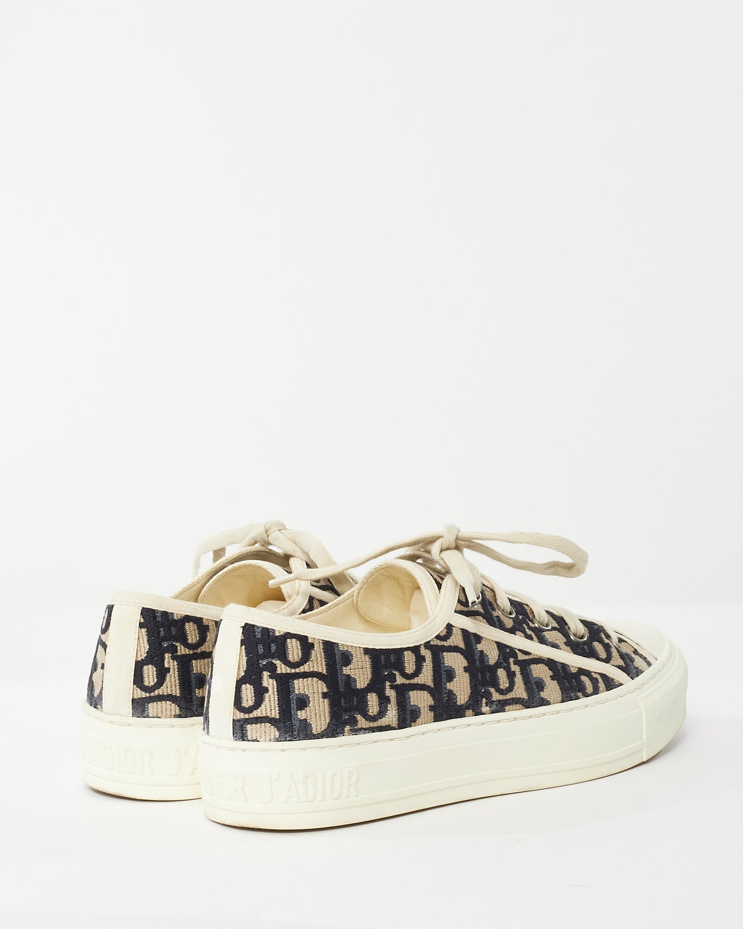 Dior Cream & Navy Monogram Oblique Canvas Walk'N'Dior Low Top Sneakers - 37